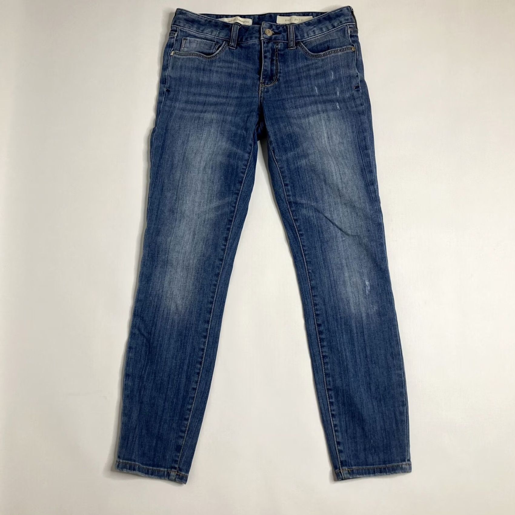 Anthropologie VINTAGE Pilcro and the Letterpress Stet Skinny Jeans Blue Size 27 Stretch Low Rise Women Regular 5-Pocket Denim Bohemian City American Jeans Size 27" / US 4 / IT 40 - 2 Thumbnail
