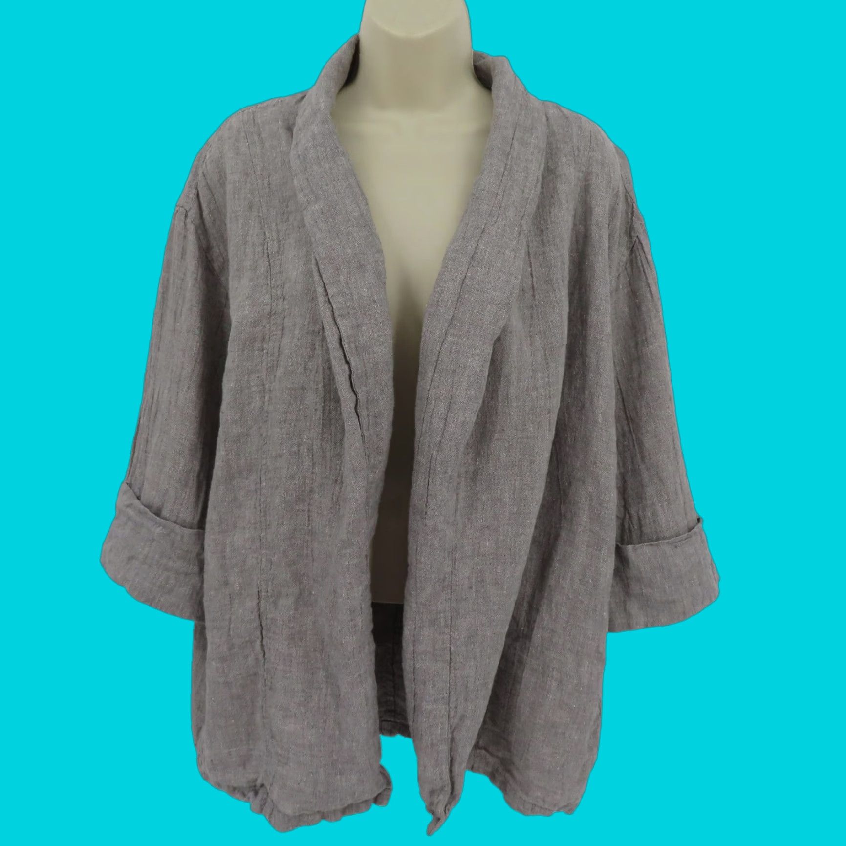 Vintage Tahari Women Medium Gray All Linen Open Front Blazer Jacket Coat Pockets Blouse Suits Size M / US 6-8 / IT 42-44 - 1 Thumbnail