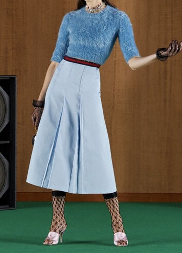 Gucci Gucci Pleated A-Line Heavy Cotton Poplin Skirt 695326 Size 26" / US 2 / IT 38 - 1 Thumbnail