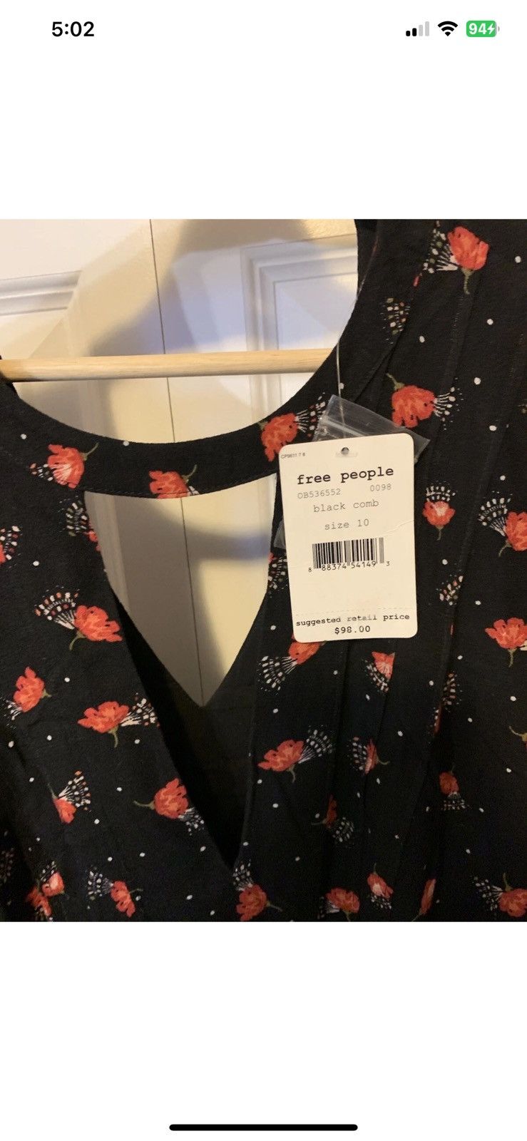 Free People Free People womens sz 10 black red floral dress v neck Size ONE SIZE - 2 Thumbnail