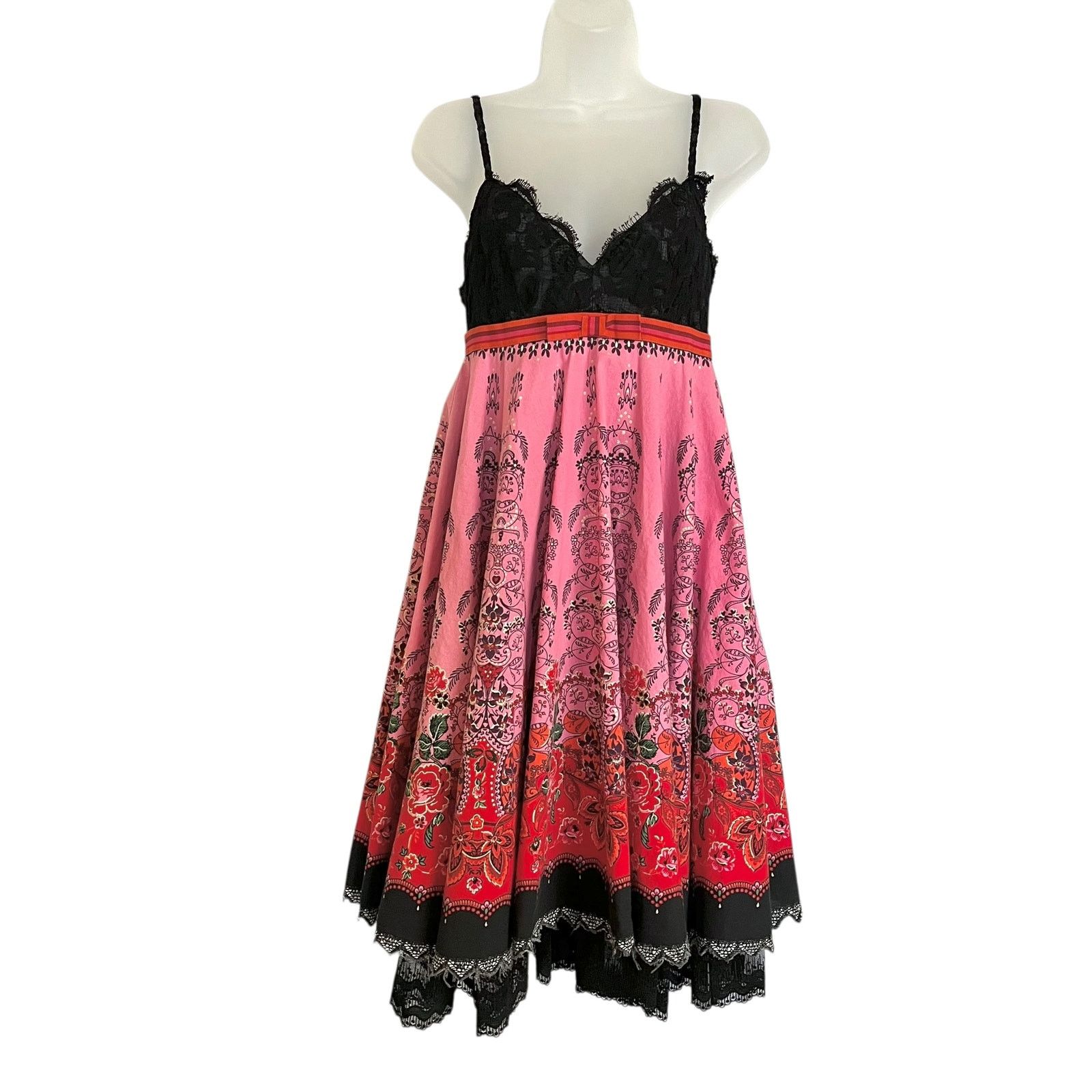 Vintage Anna Sui Sleeveless Pink Black Party Dress