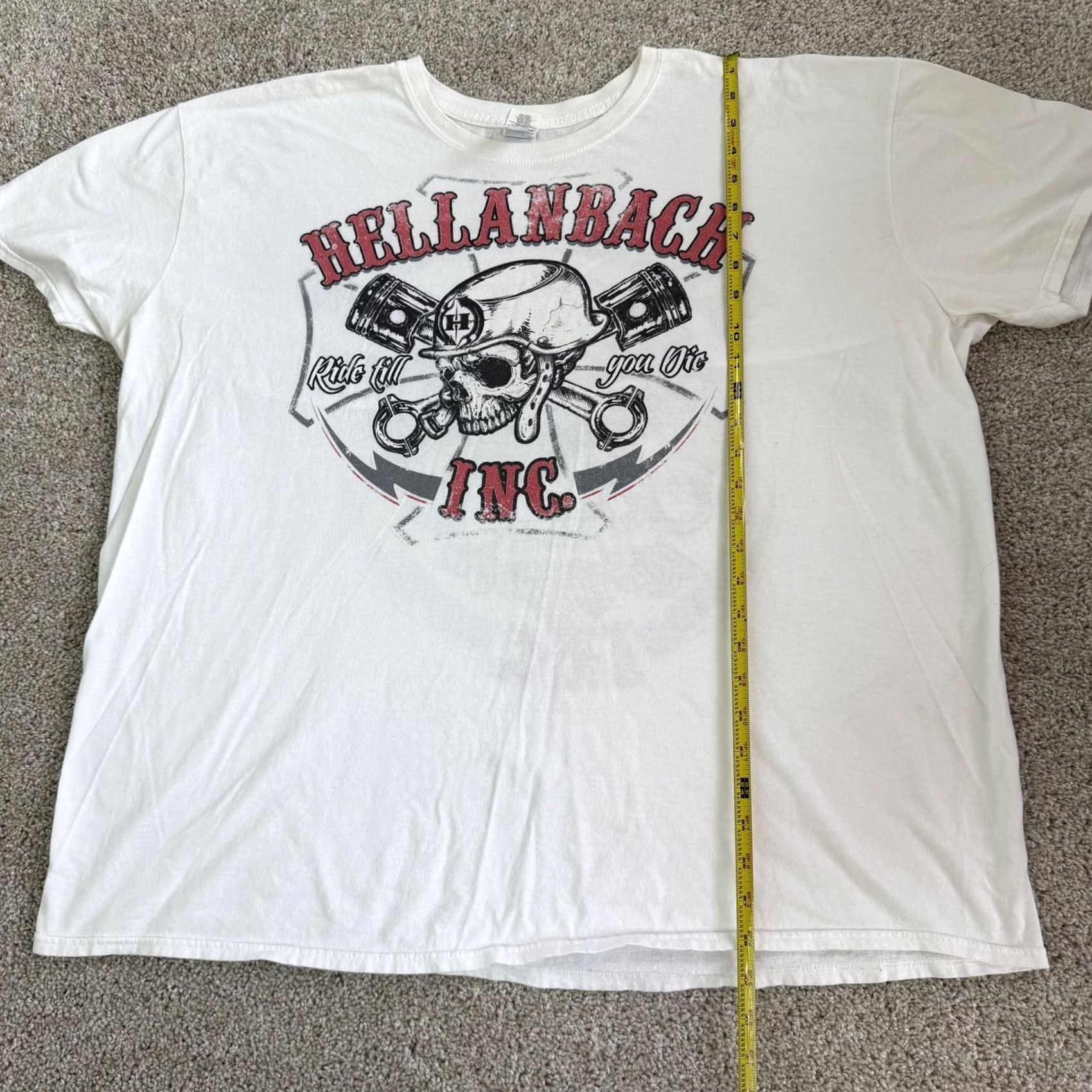 Gildan Hellanbach Shirt Mens 3XL White Motorcycle Skull Ride Till You Die Tee T-Shirt Size US XXL / EU 58 / 5 - 6 Thumbnail