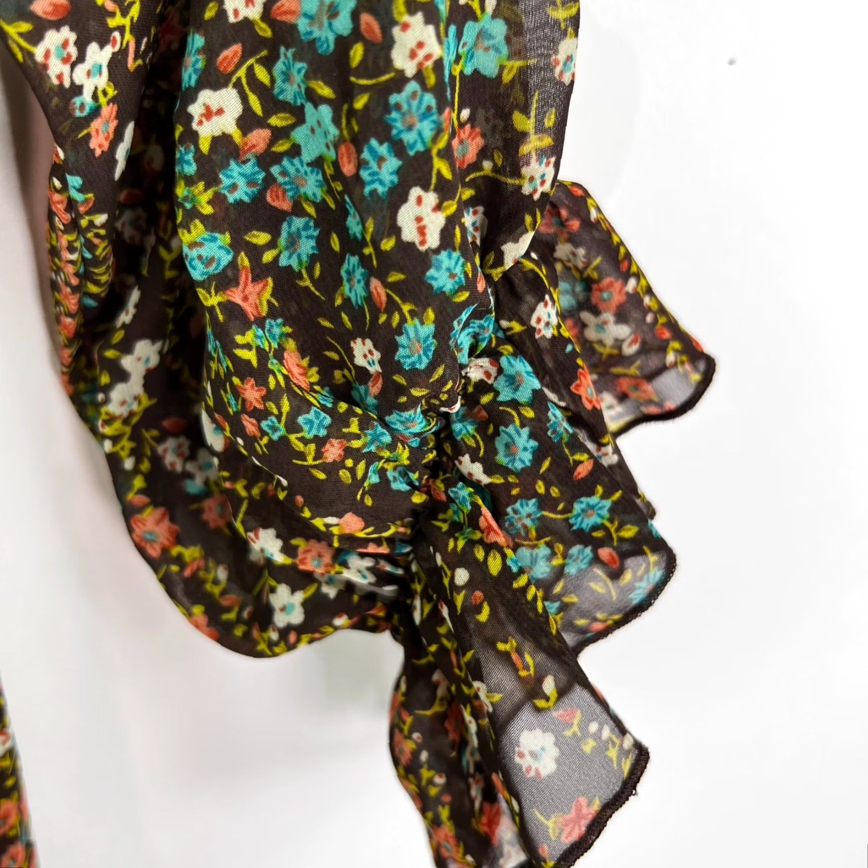 Vintage Charlotte Russe Shear Floral Top Womens Size M Green Balloon Sleeve Shirt Blouse Size M / US 6-8 / IT 42-44 - 3 Thumbnail