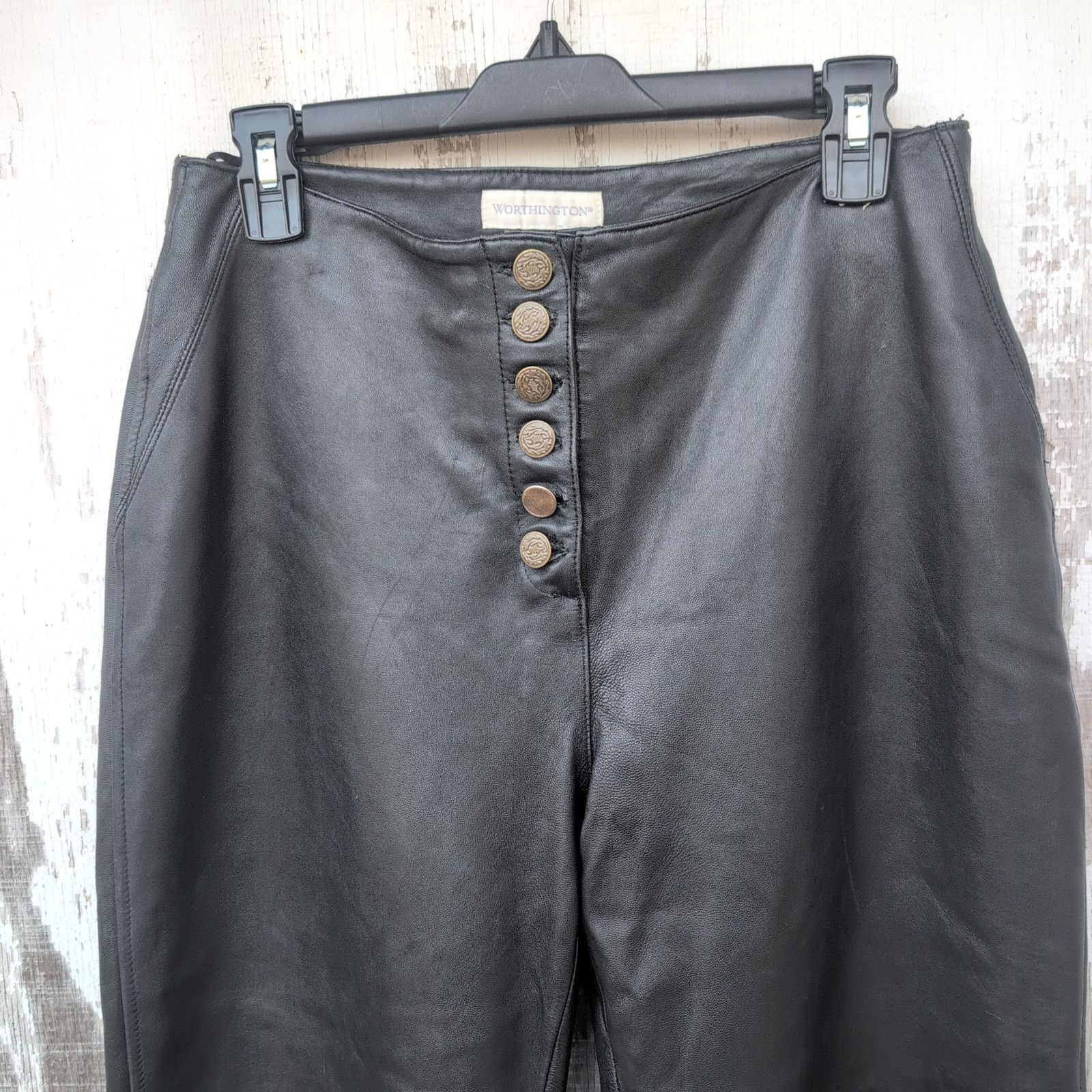 Worthington Vtg Worthington HighWaist WideLeg 100% LeatherPants Women's8 Size 30" / US 8 / IT 44 - 2 Thumbnail