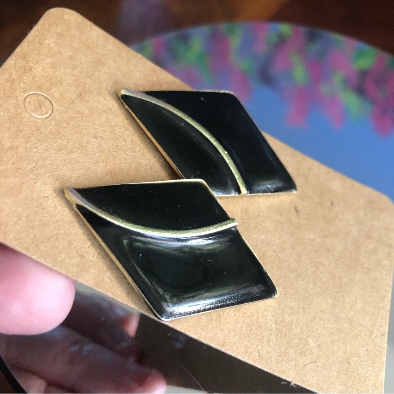 Vintage Vintage 70s-80s black enamel diamond shape pierced earrings Size ONE SIZE - 3 Thumbnail