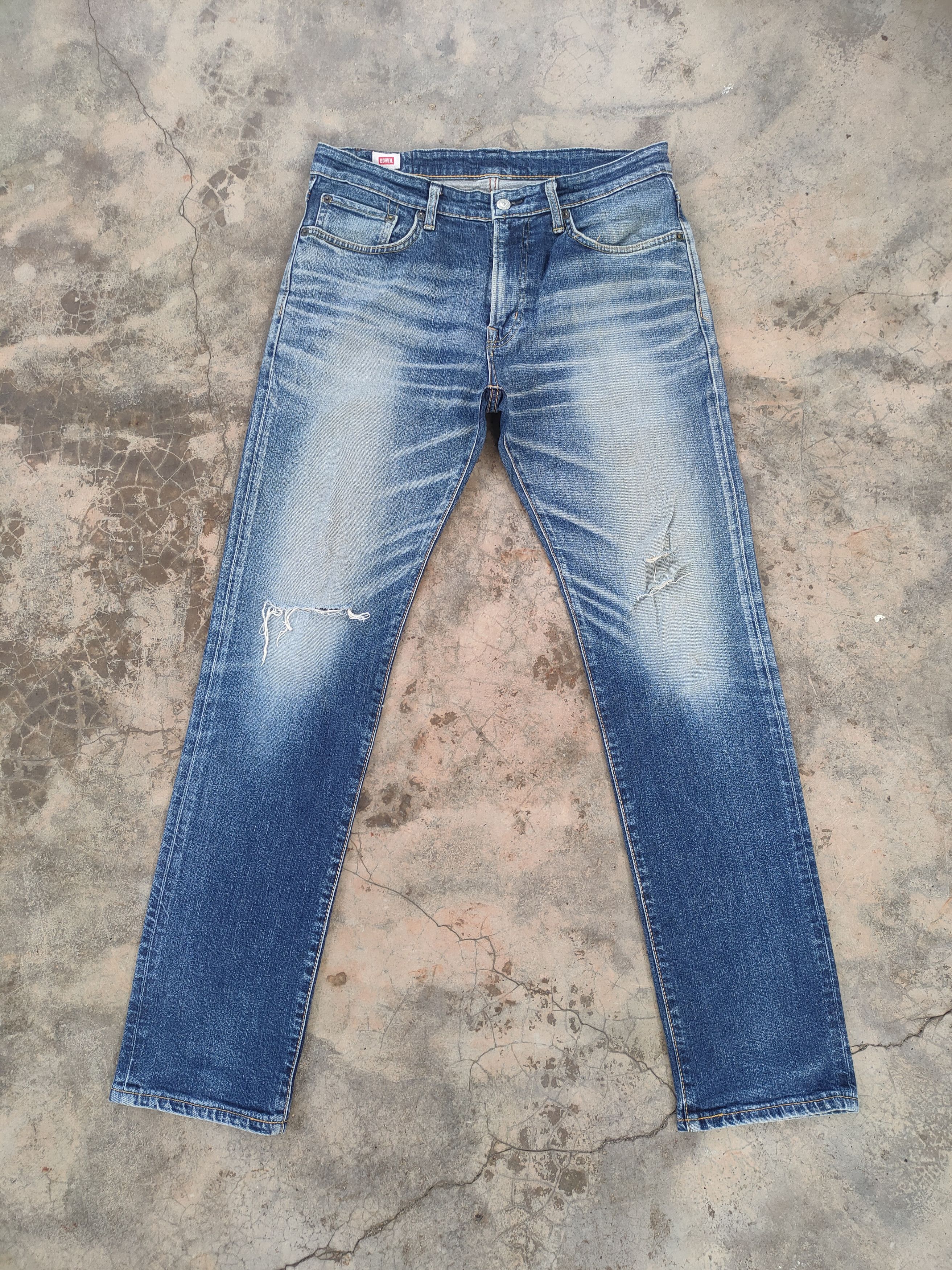 VINTAGE EDWIN SKINNY FADED RIPPED JEANS DENIM PANTS