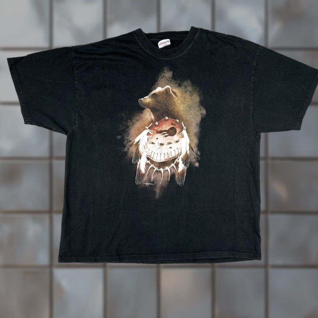 Hanes VINTAGE Hanes Beefy Tee T-Shirt Men 2XL Black Bear Spirit Polar Graphics USA Geometric Logo Classic USA Theme Mens Size US XXL / EU 58 / 5 - 1 Thumbnail