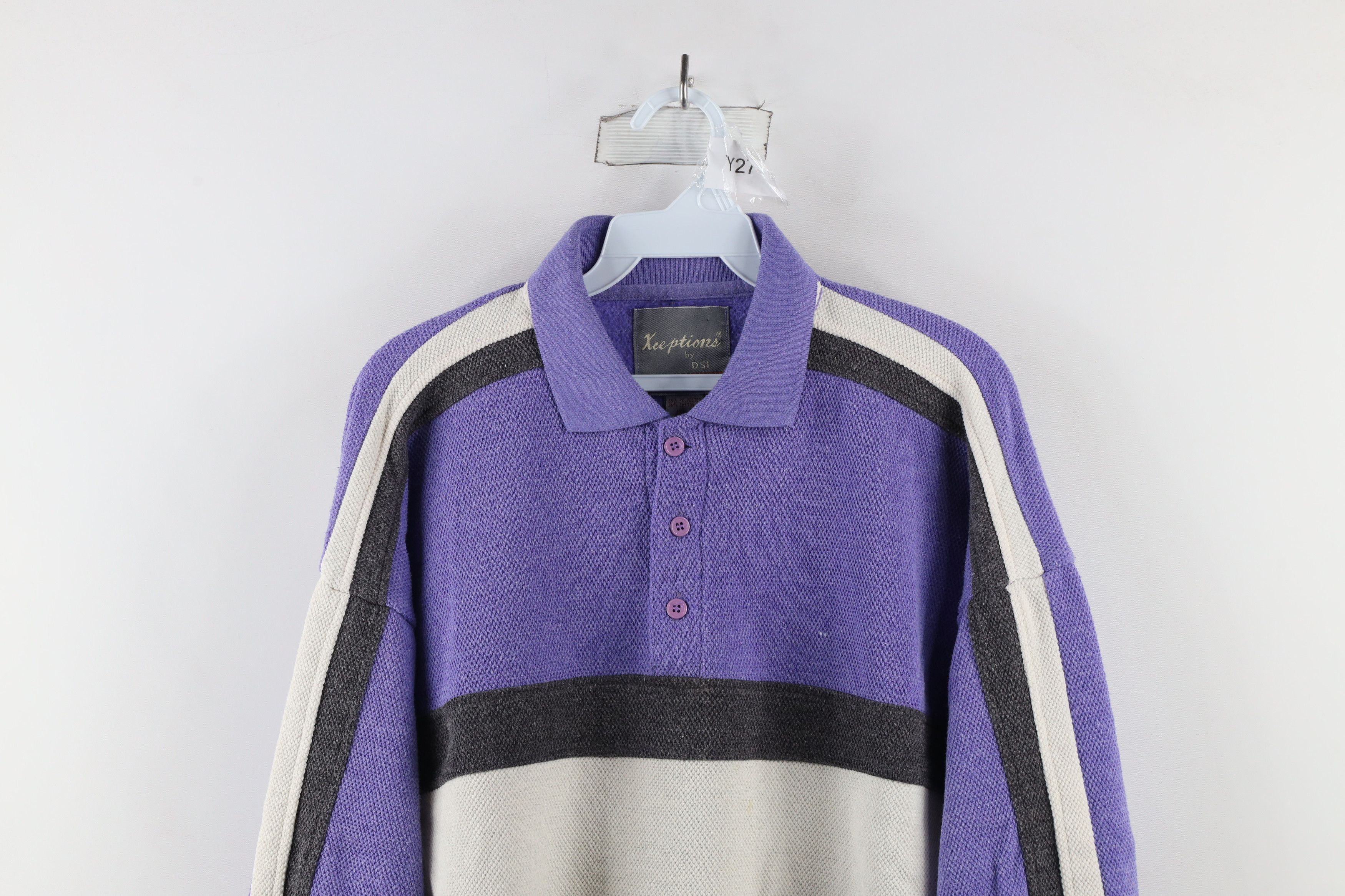 Vintage Vintage 90s Streetwear Knit Striped Pullover Polo Shirt Size US L / EU 52-54 / 3 - 2 Thumbnail