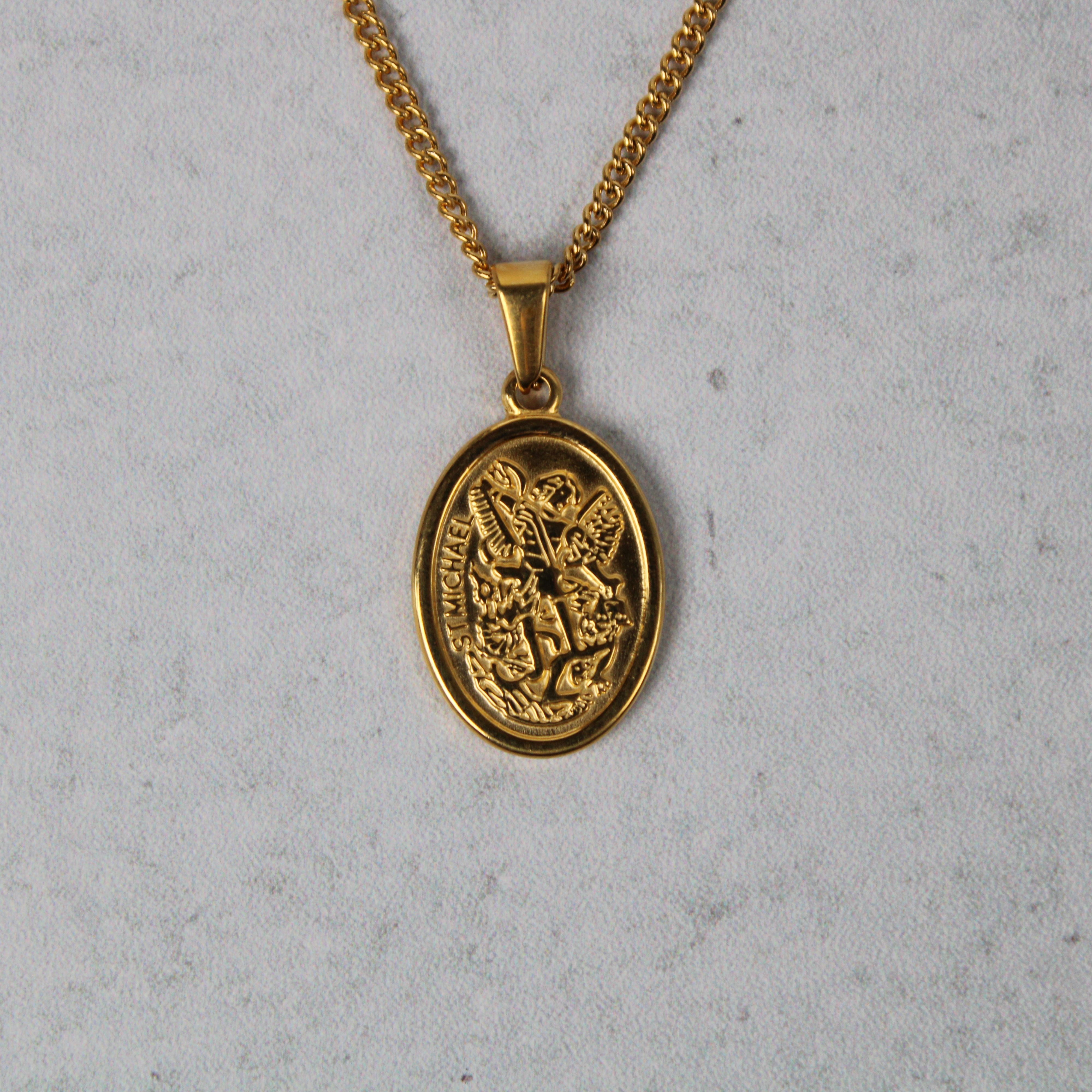 Jewelry Gold Saint Michael Pendant Chain Necklace Size ONE SIZE - 1 Thumbnail