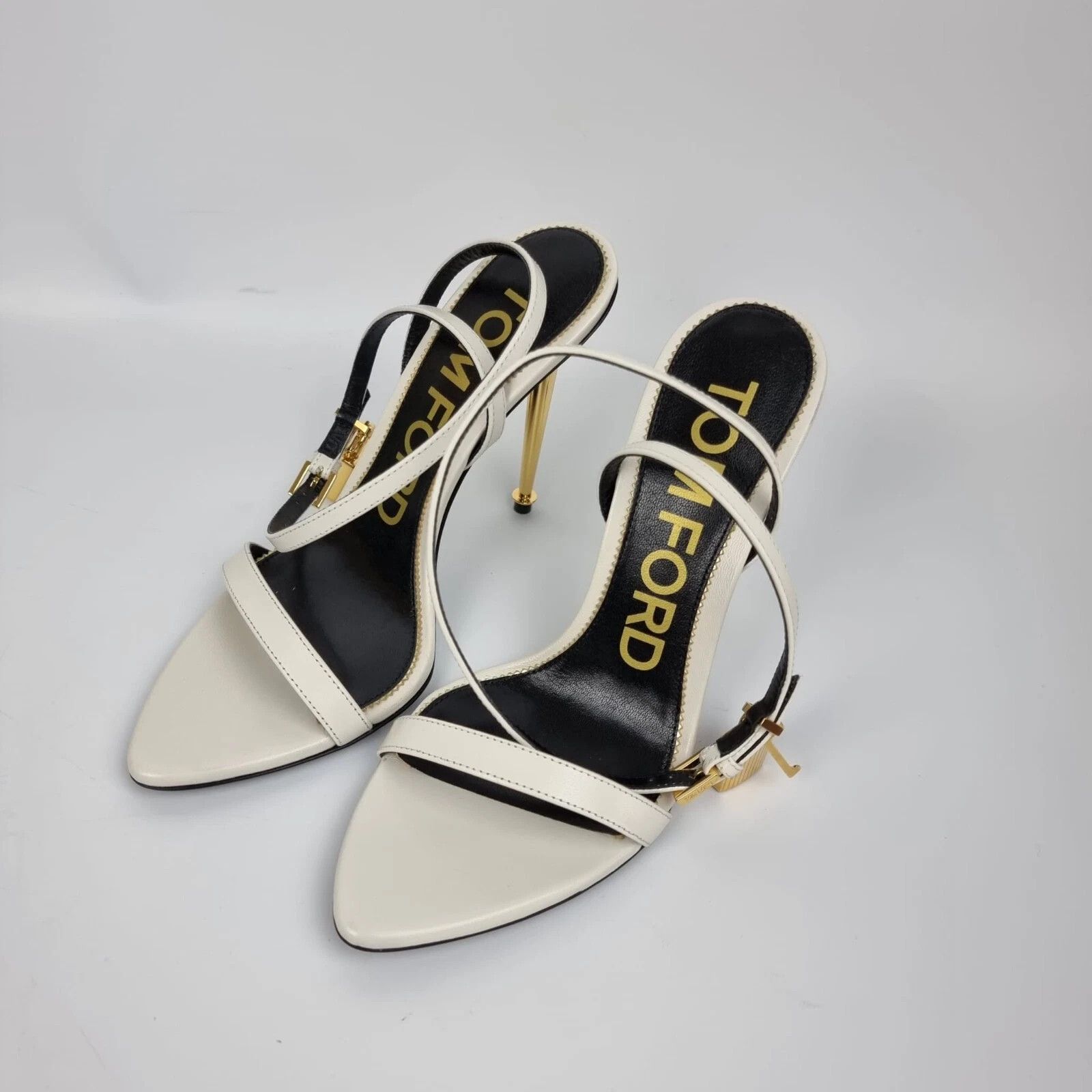 Tom Ford TOM FORD Padlock White Pointy 105mm Leather Sandals Size US 7 / IT 37 - 8 Thumbnail