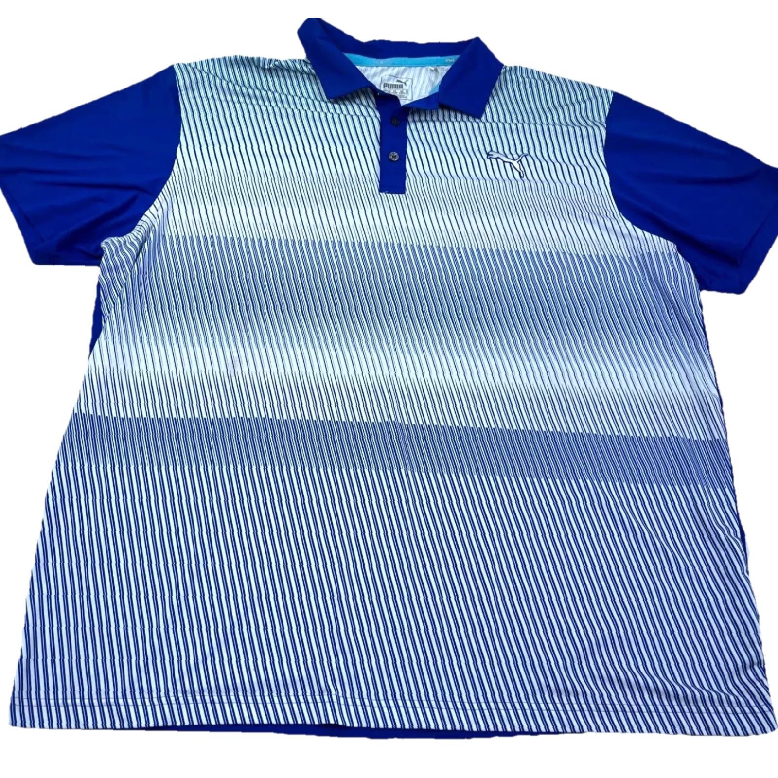 Puma Puma Polo Shirt Men XXL Blue White Striped Geometric Performance Golf Adult Size US XXL / EU 58 / 5 - 2 Thumbnail