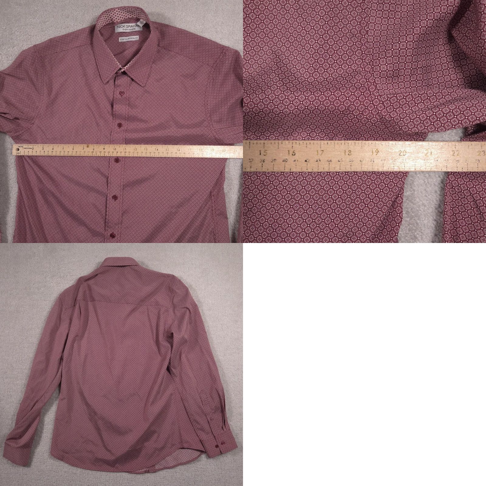 Vintage Nick Graham Dress Shirt Mens Large Red Geometric Stretch Modern Fit Long Sleeve Size 42R - 8 Thumbnail