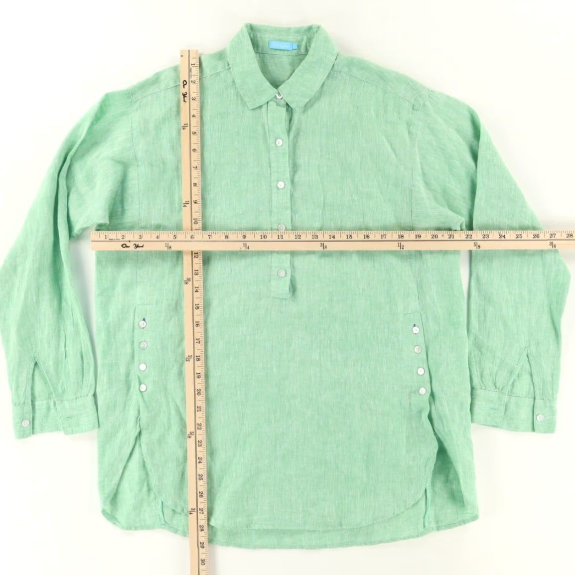 J.McLaughlin J. McLaughlin Shirt Green Women's S Popover Linen Long Sleeve Shirt Size S / US 4 / IT 40 - 3 Thumbnail