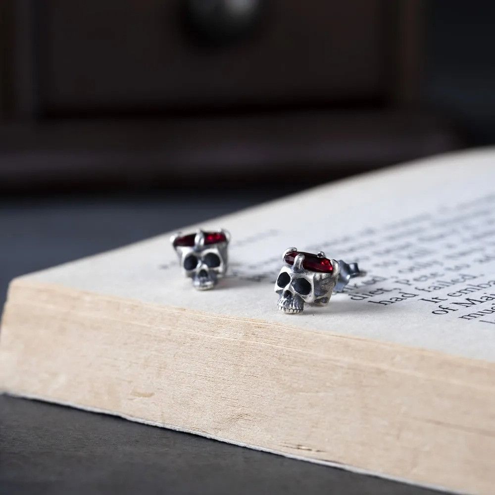 Jewelry Skull Wine Stone Earrings 925 Sterling Silver Jewelry Gift Size ONE SIZE - 2 Thumbnail