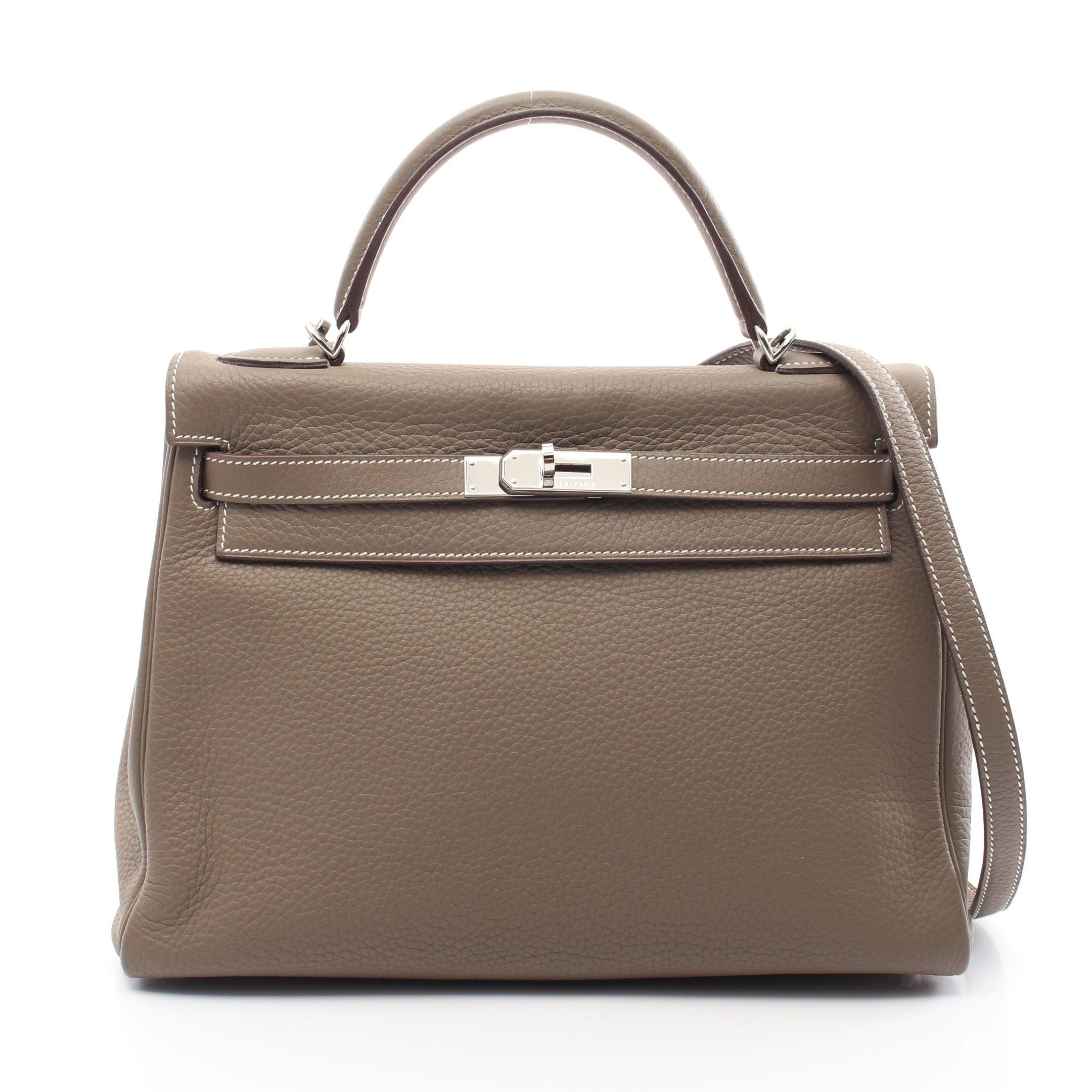 Hermes Hermes Kelly32 Etoupe Handbag Clemence Leather Gray Beige Silver Hardware Inner Stitch □N Engraved Size ONE SIZE - 1 Thumbnail