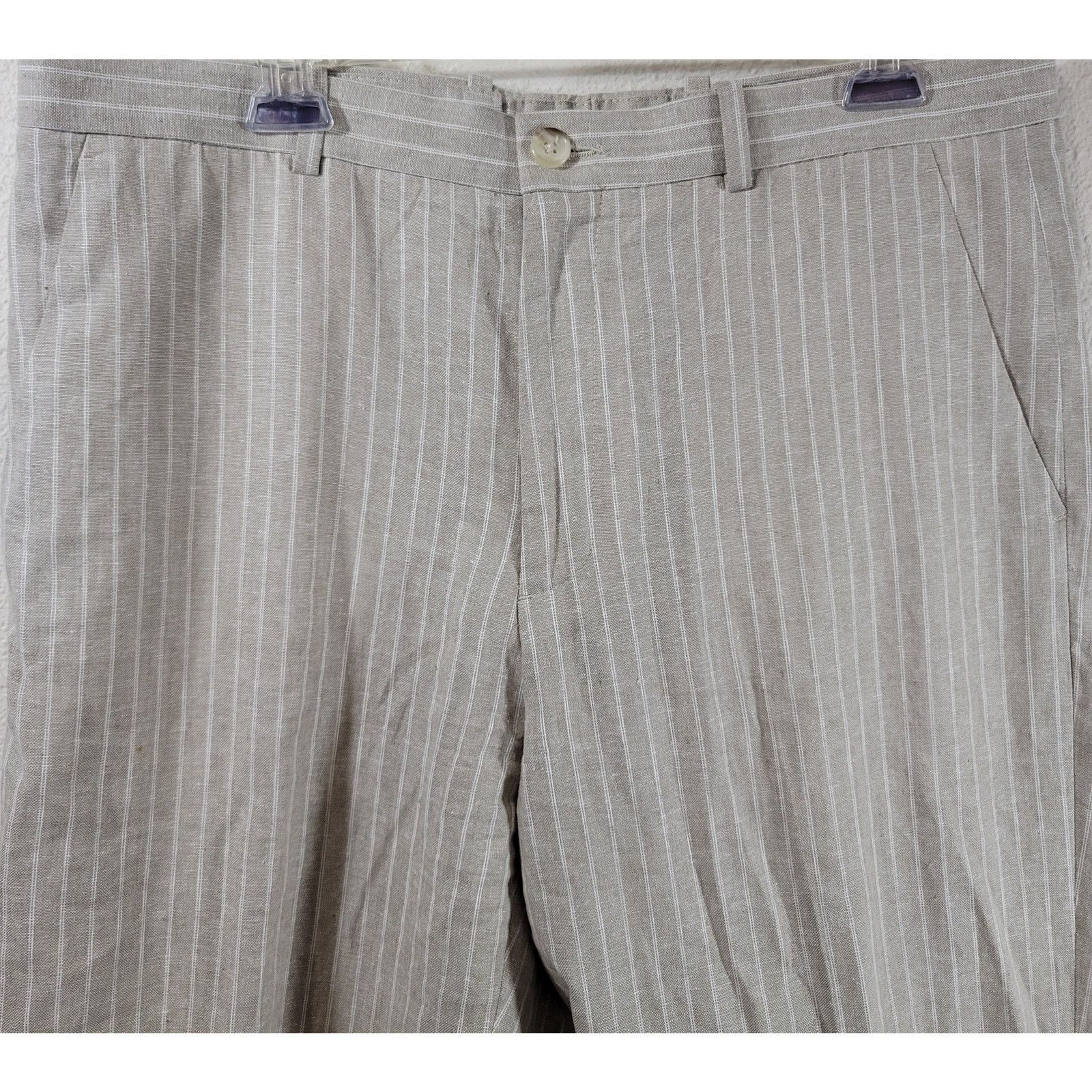Other Perry Ellis Women's Tan White Pinstriped Dress Pants 34/30 Size 36" / US 14 / IT 50 - 6 Thumbnail