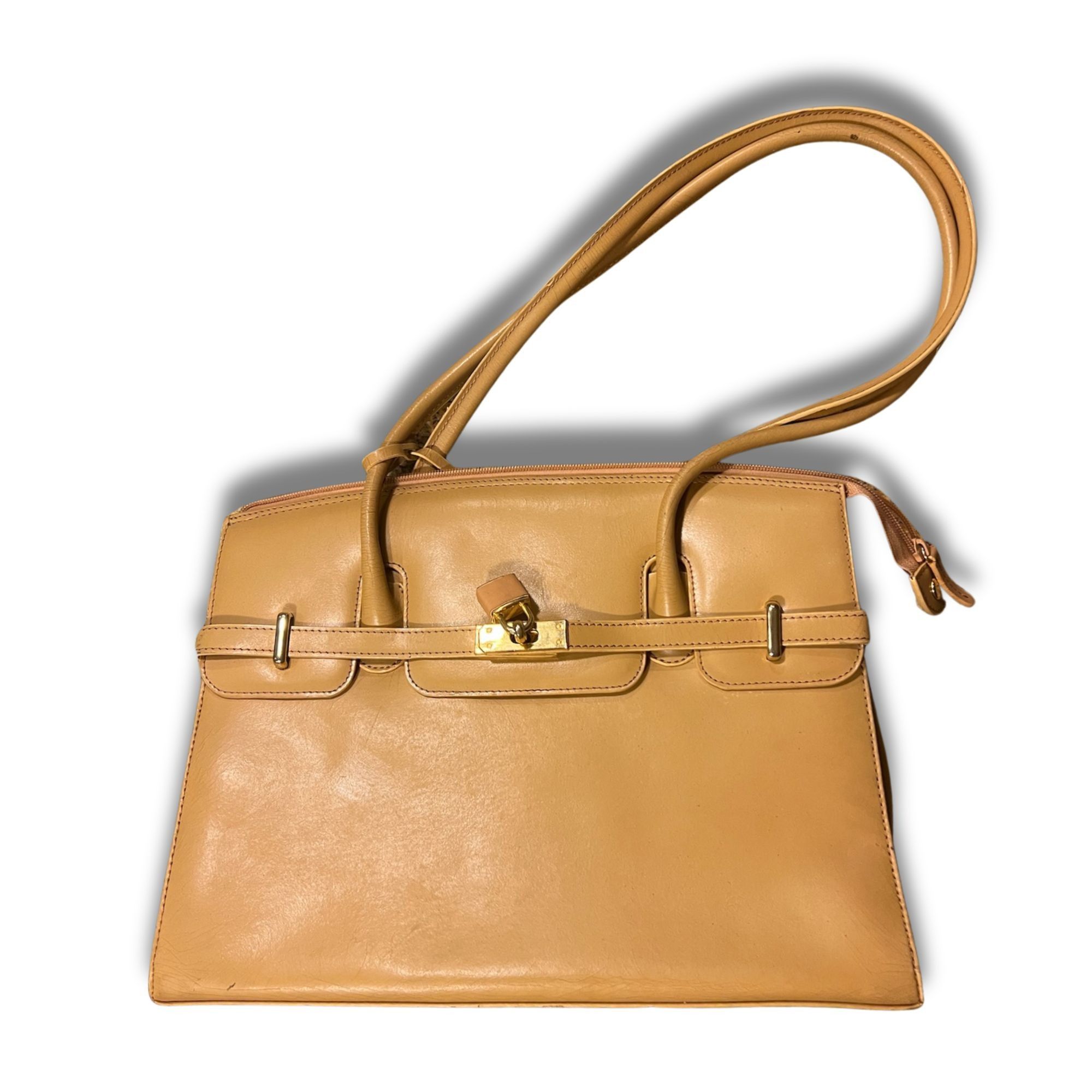 Other Tan Genuine Leather Handbag With Long Straps & Gold-Tone Har Size ONE SIZE - 2 Thumbnail