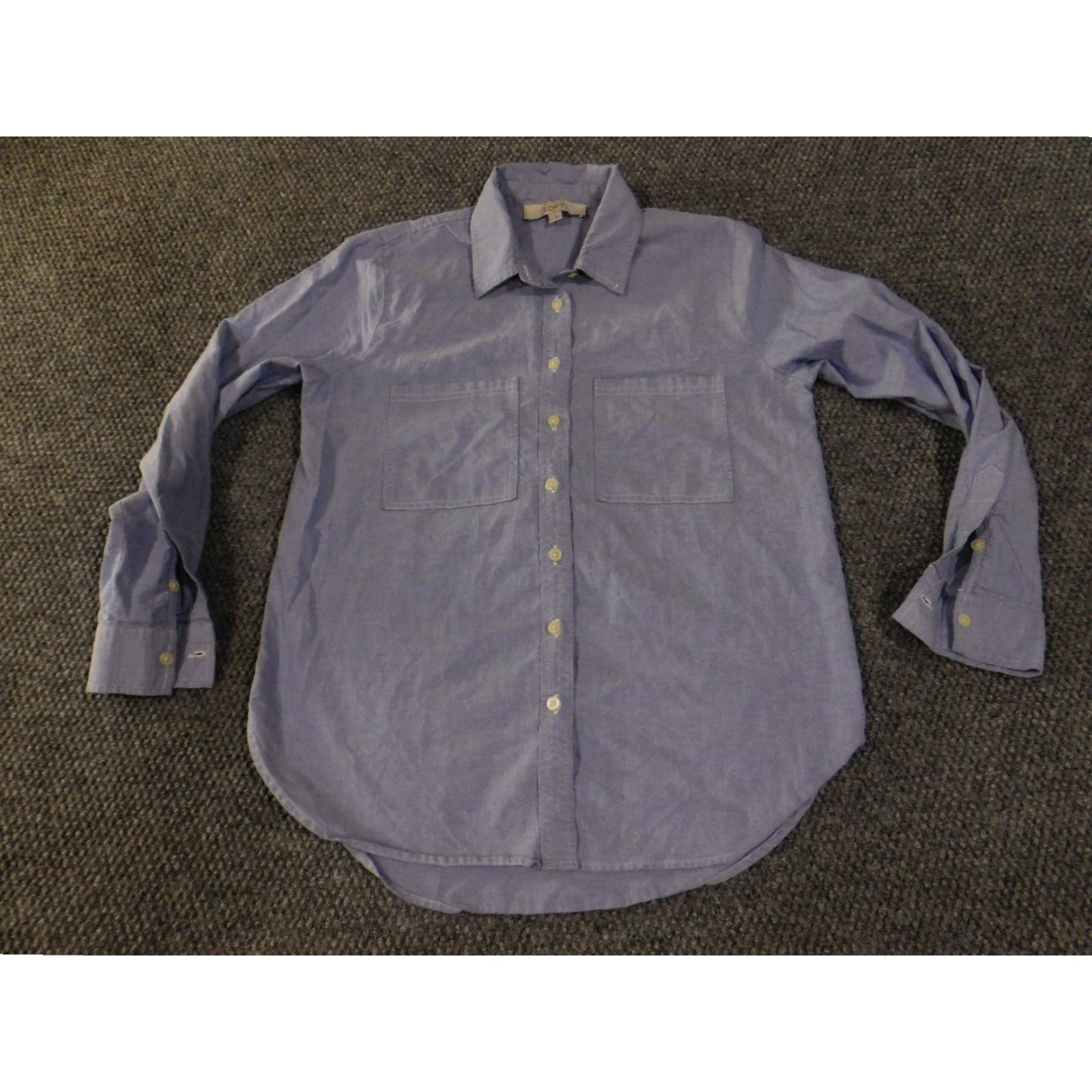 Loft LOFT Button-Up Shirt Womens XS Blue Long Sleeve 100 Percent Cotton Casual Size XS / US 0-2 / IT 36-38 - 3 Thumbnail