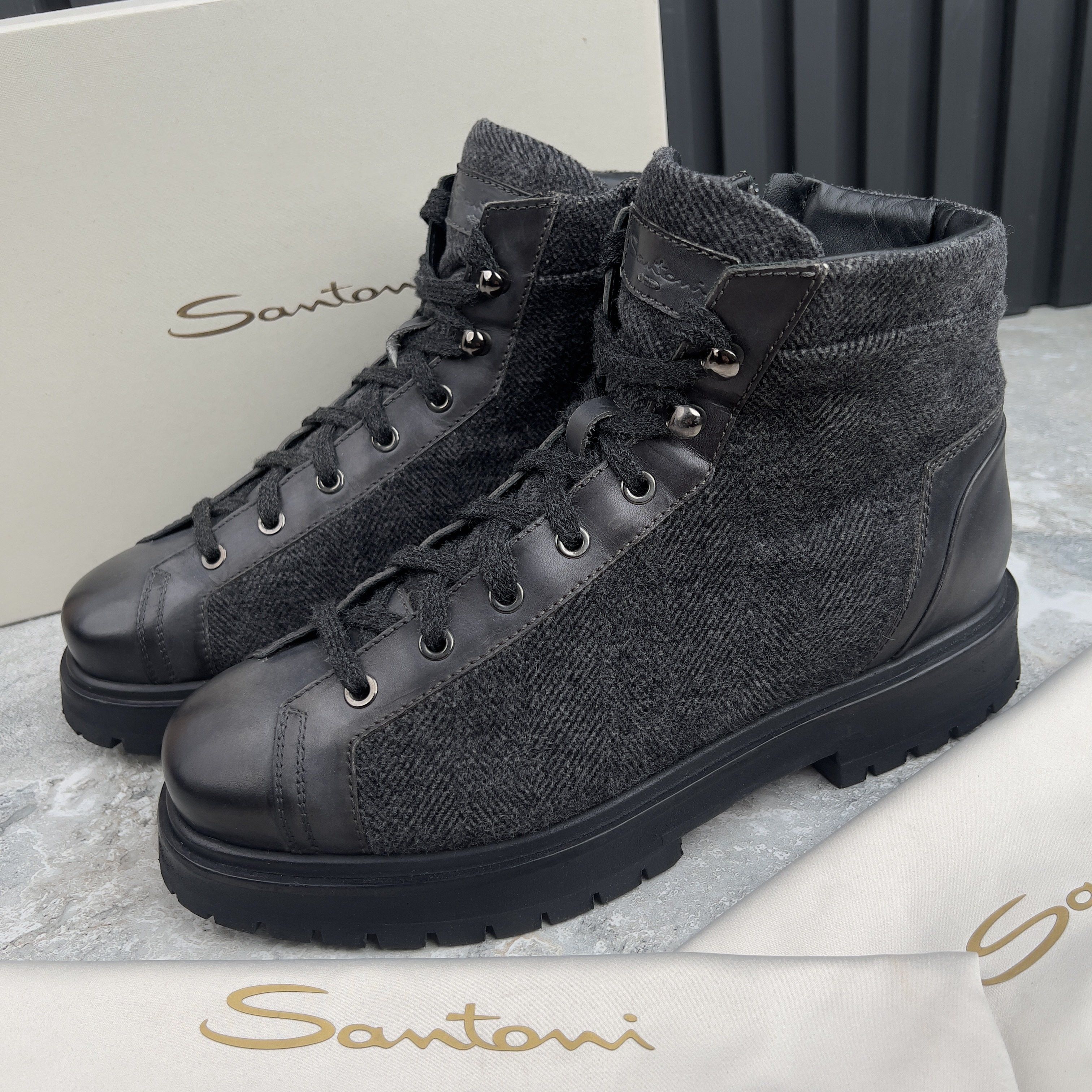 Santoni Anfibio Boots Wool Leather Lace-Up Hiking Boots Size US 8.5 / EU 41-42 - 1 Thumbnail