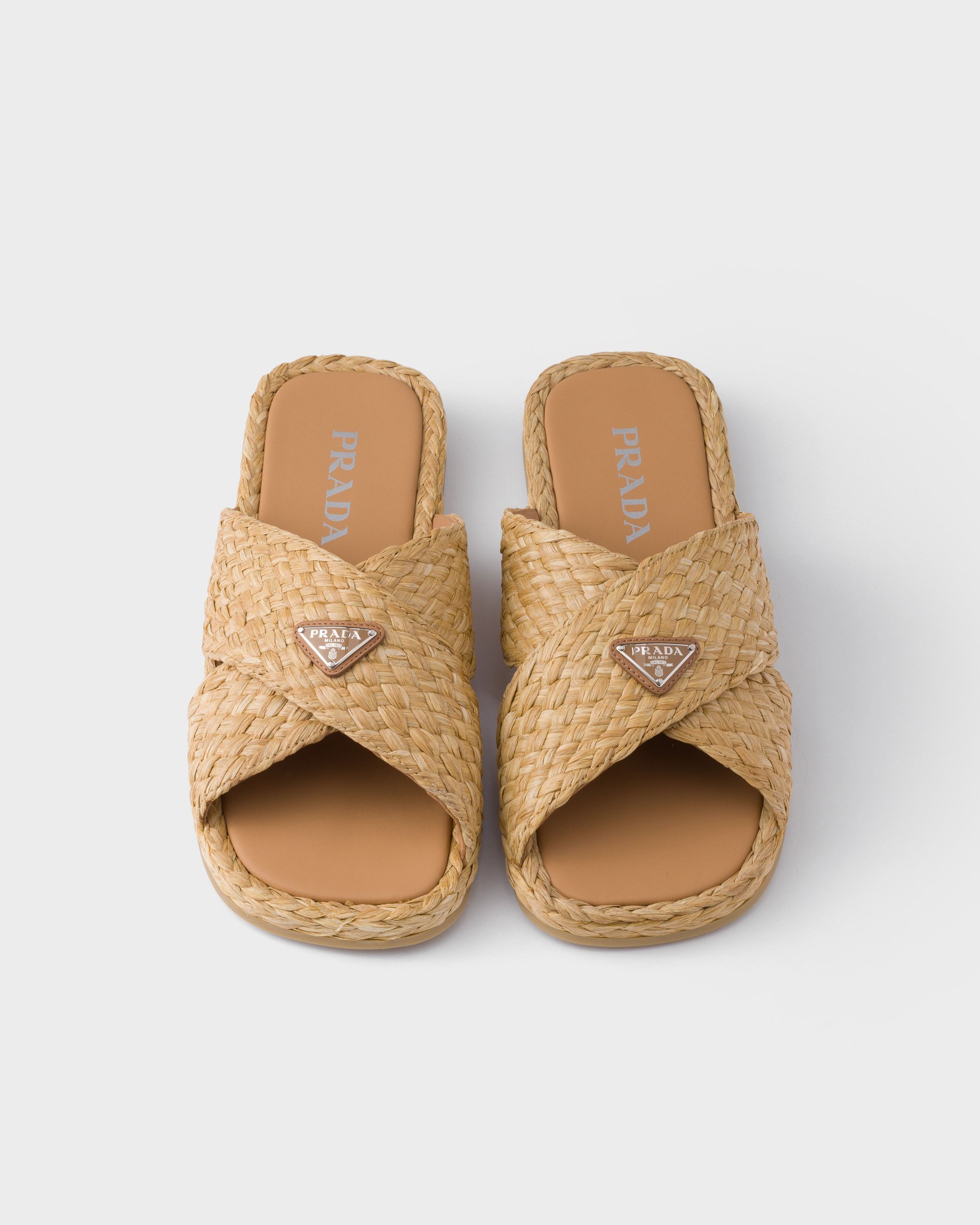Prada o1bcso1str1025 Raffia Sandals in Beige Size US 8 / EU 41 - 3 Thumbnail