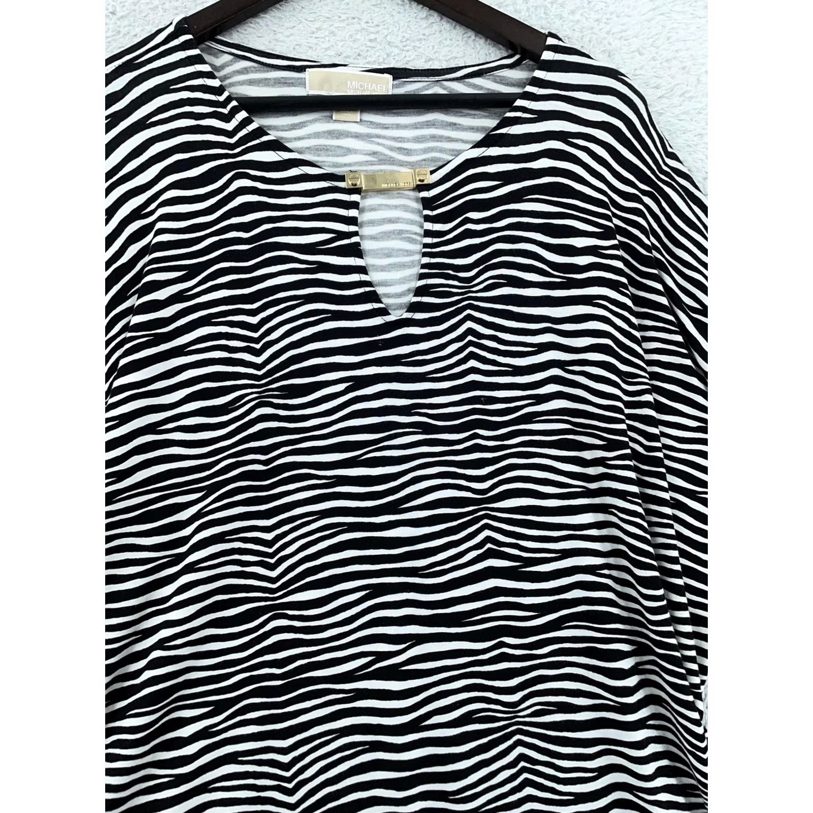 Michael Kors Michael Kors Blouse Womens XL Black White Zebra Print Keyhole Round Neck Top Size XL / US 12-14 / IT 48-50 - 2 Thumbnail