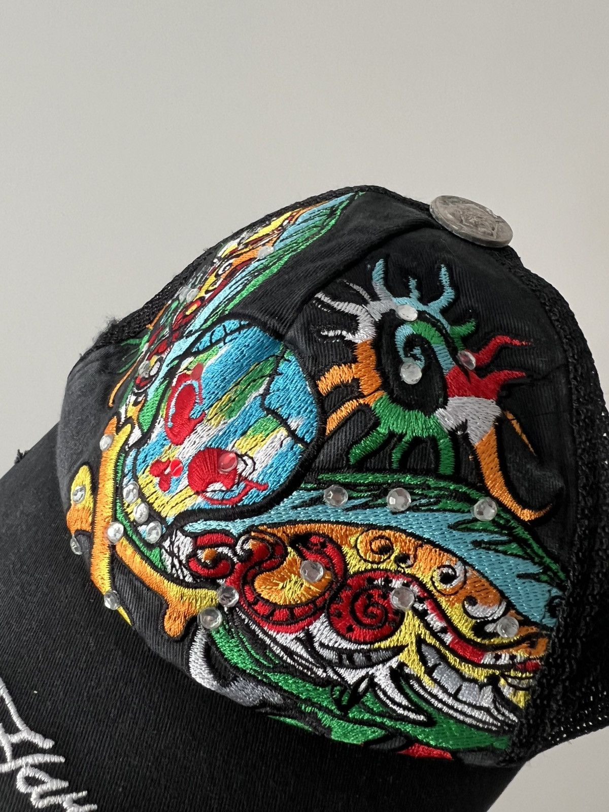 Christian Audigier × Ed Hardy Vintage Ed Hardy by Christian Audigier Skull Trucker Cap Size ONE SIZE - 7 Thumbnail