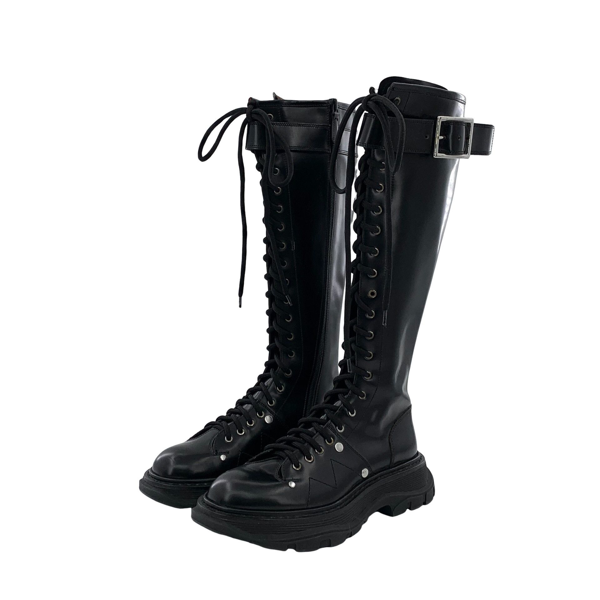 Alexander McQueen Alexander McQueen Tread Slick Leather Knee High Boots 36.5 Size US 6.5 / IT 36.5 - 1 Thumbnail