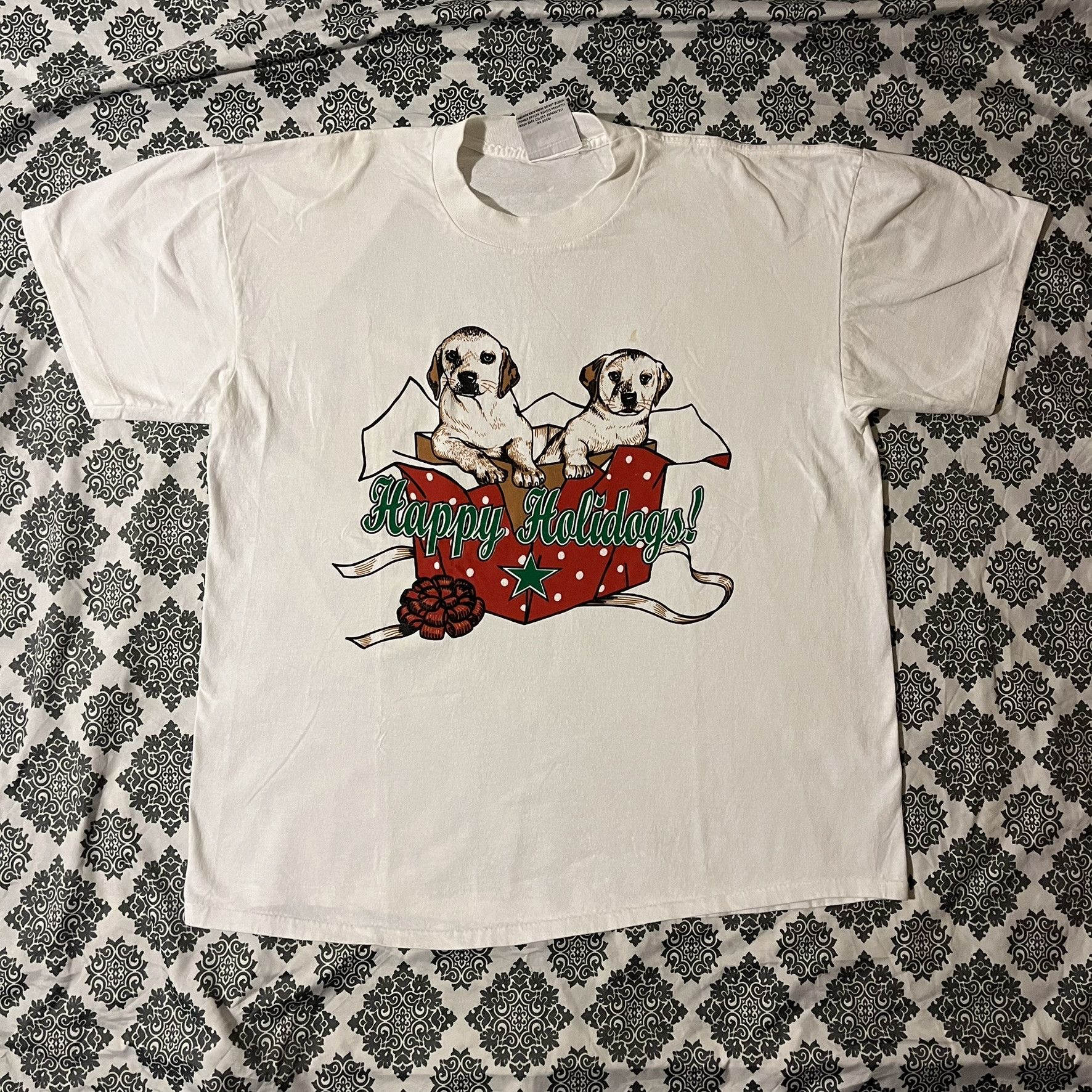 Vintage VTG 90s Happy Holidogs Holiday Festive Single Stitch Tee Size XL / US 12-14 / IT 48-50 - 1 Thumbnail
