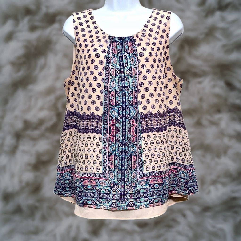 Vintage VINTAGE Rose + Olive Paisley Sleeveless TankTop Blouse XL Blue Womens Blouse Paisley Boho Sleeveless 90s Y2K Size XL / US 12-14 / IT 48-50 - 1 Thumbnail