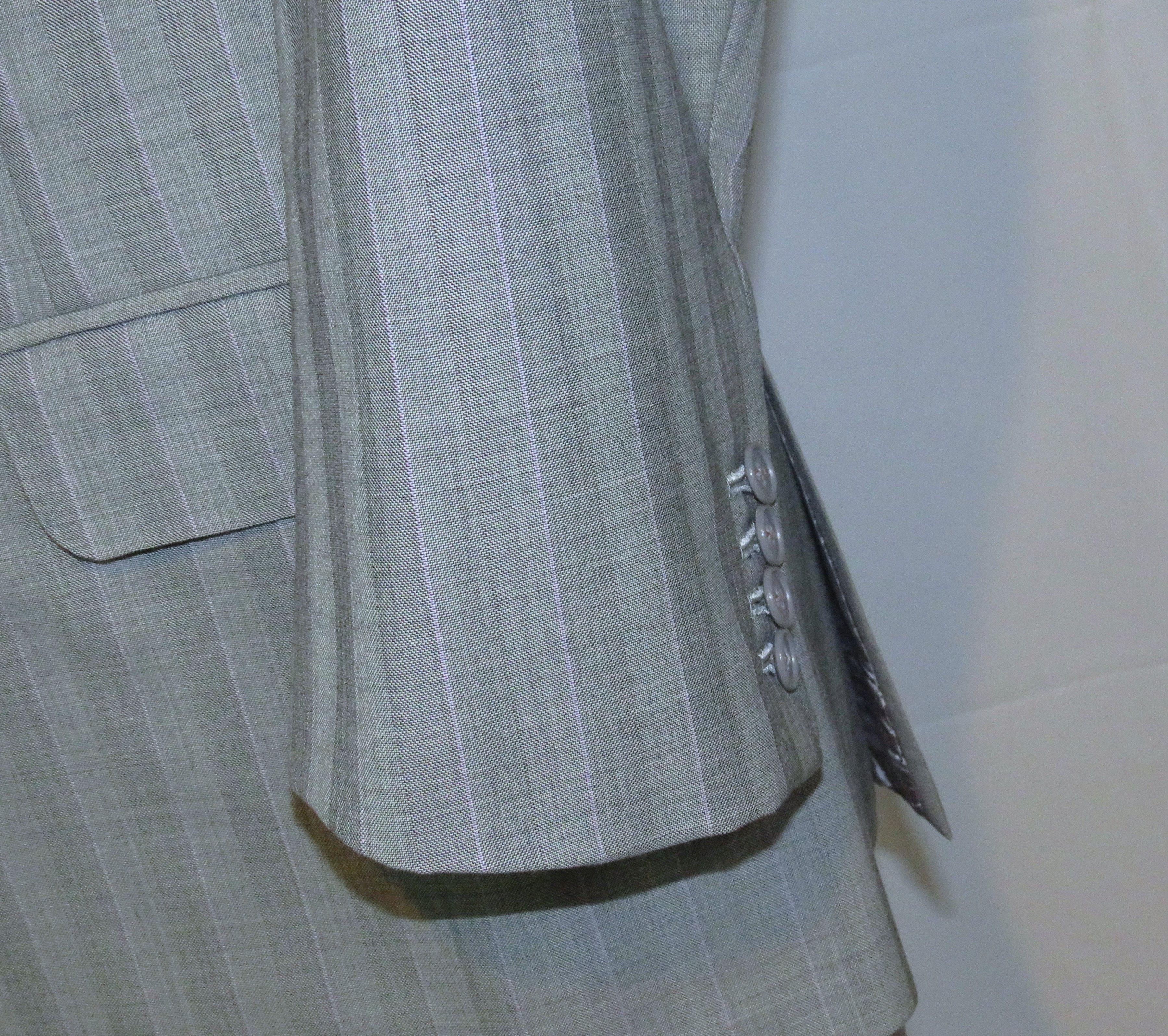 Alan Flusser Gray Stripe Bespoke Peak Lapel Two Button Suit 42R Size 42R - 10 Thumbnail