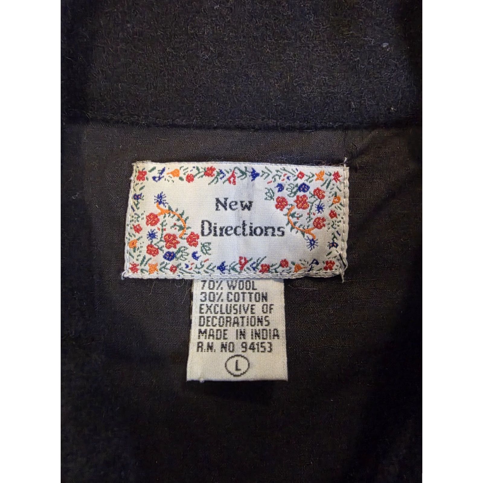 Vintage VINTAGE New Directions Vest Wool/Cotton Full Zip Embroidered Black L Sleeveless Bohemian 90s Women Size L / US 10 / IT 46 - 6 Thumbnail