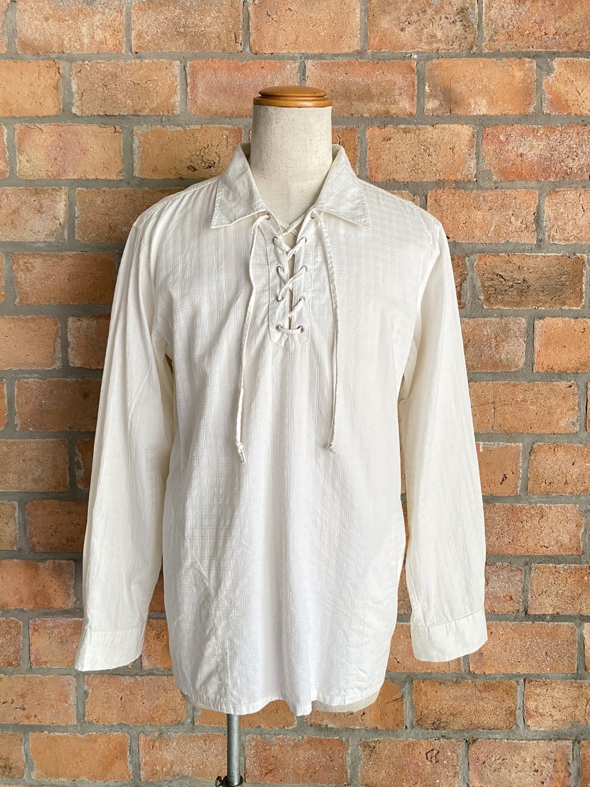 Designer × Japanese Brand ALLIX DESIGN White Checkered Lace-Up Shirt Size US L / EU 52-54 / 3 - 3 Thumbnail