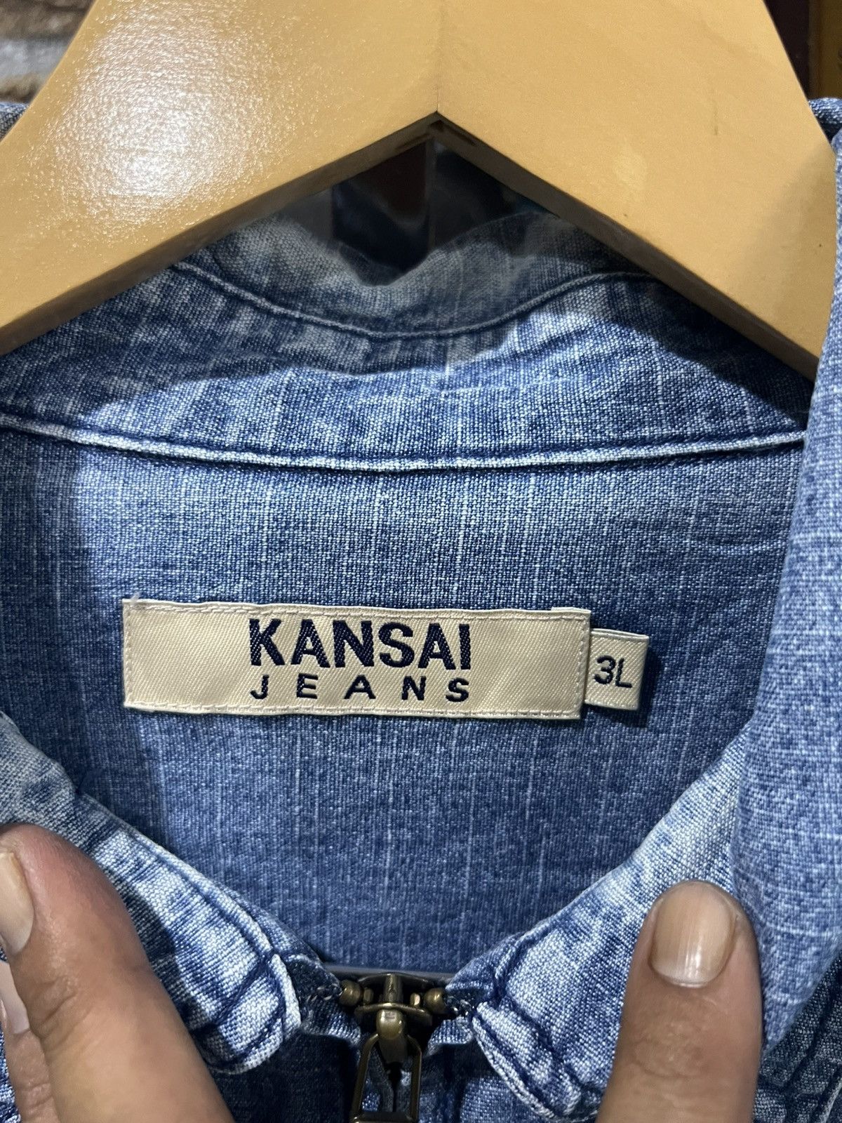 Kansai Yamamoto 🔥Kansai Jeans Zipper Short Sleeve Denim Shirt Size US XXL / EU 58 / 5 - 12 Thumbnail