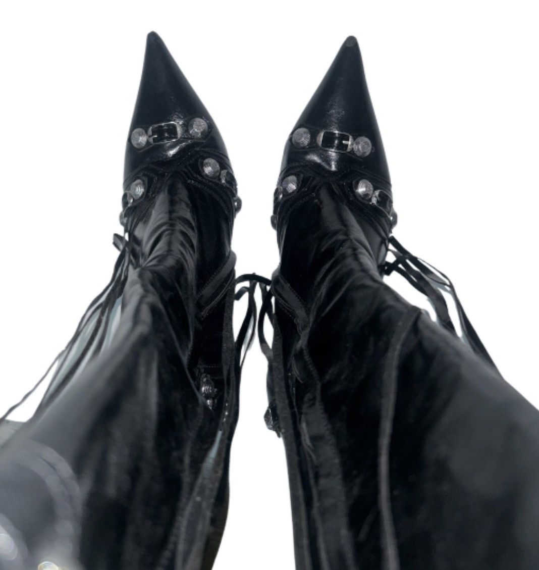 Designer Black Leather Balenciaga Style Knee Boots Size 7 Size US 7 / IT 37 - 1 Thumbnail