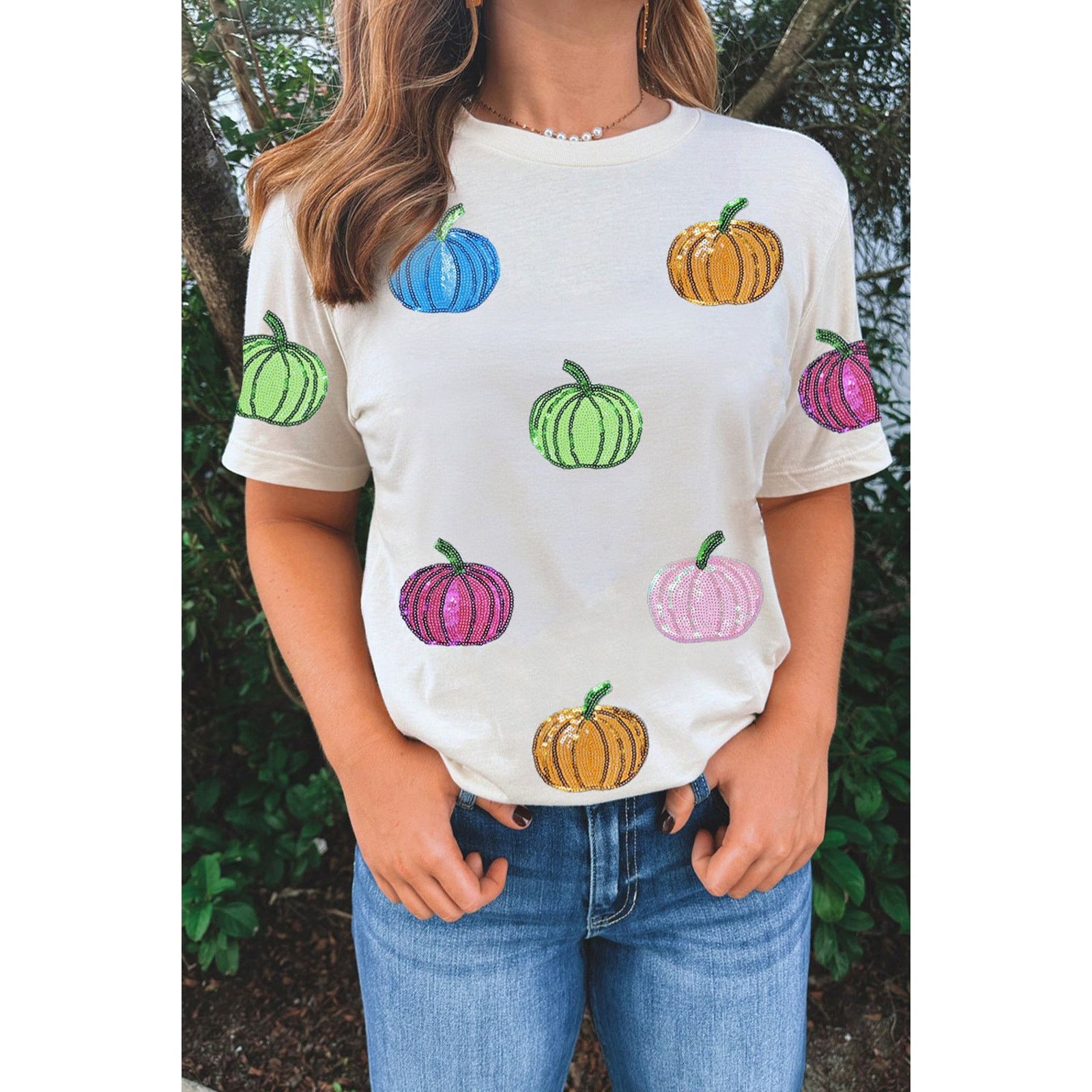 Other NWT White Sequin Pumpkin T Shirt Size S / US 4 / IT 40 - 3 Thumbnail