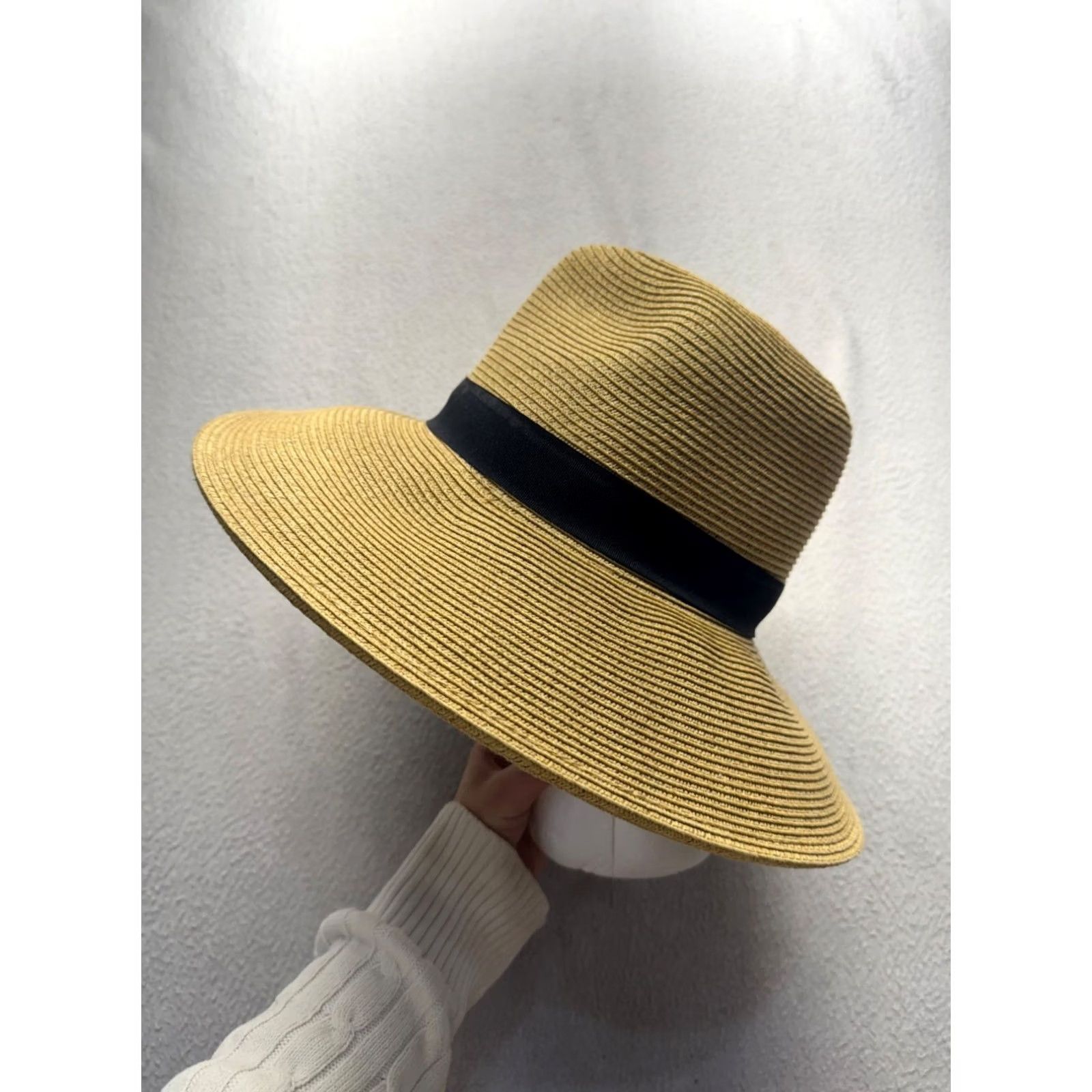 Vintage Cappelli Wide Brim Straw Hat Black Ribbon Bow Pineapple Accent Sun Hat Beach Summer Women's One Size Black Size ONE SIZE - 3 Thumbnail