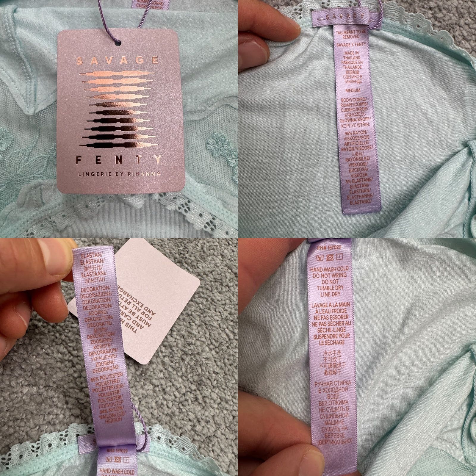 Vintage Savage Fenty By Rihanna Sleepwear A Peek Behind Lace Camisole Medium Blue NWT Size ONE SIZE - 8 Thumbnail