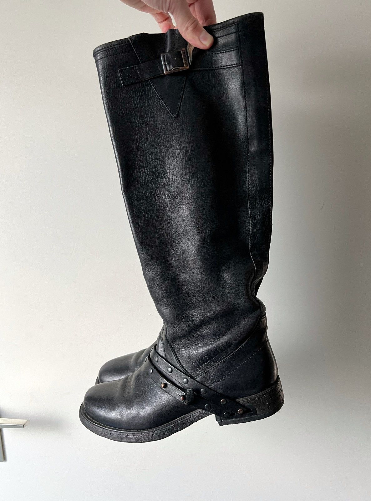 image of Dirk Bikkembergs x Vintage Bikkembergs Leather Biker High Boots in Black, Women's (Size 7)