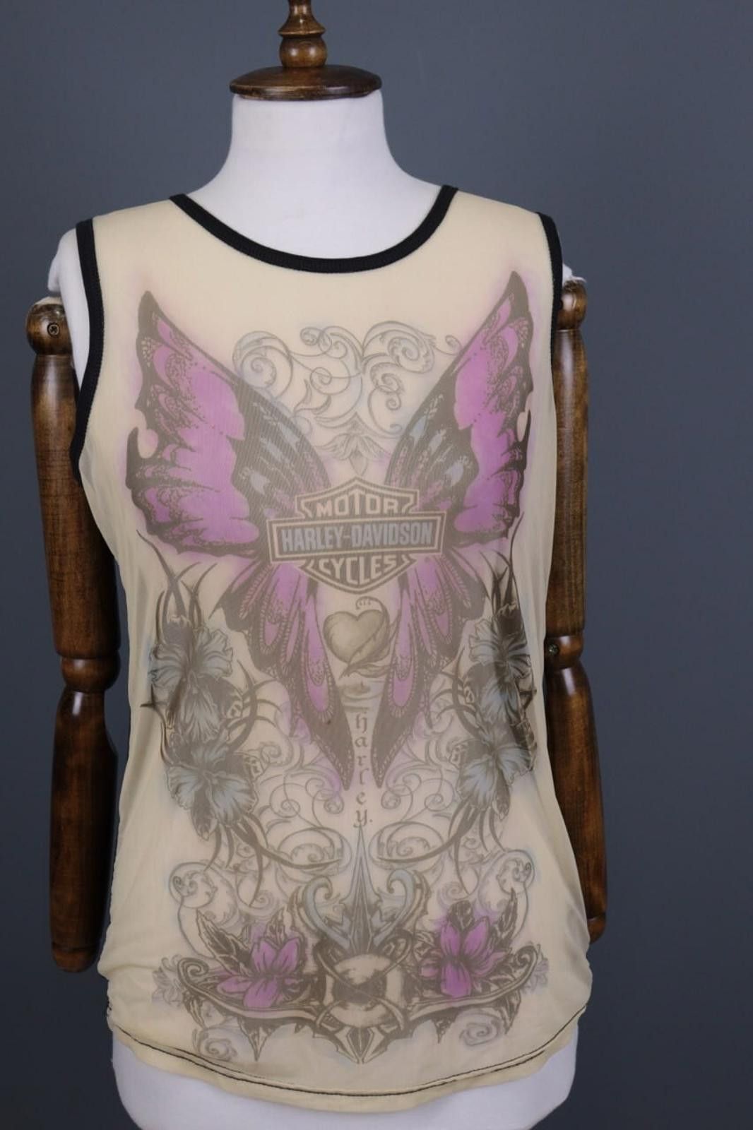 Designer Harley Davidson Beige Butterfly Top Tunic Shirt Size XL Size ONE SIZE - 1 Thumbnail