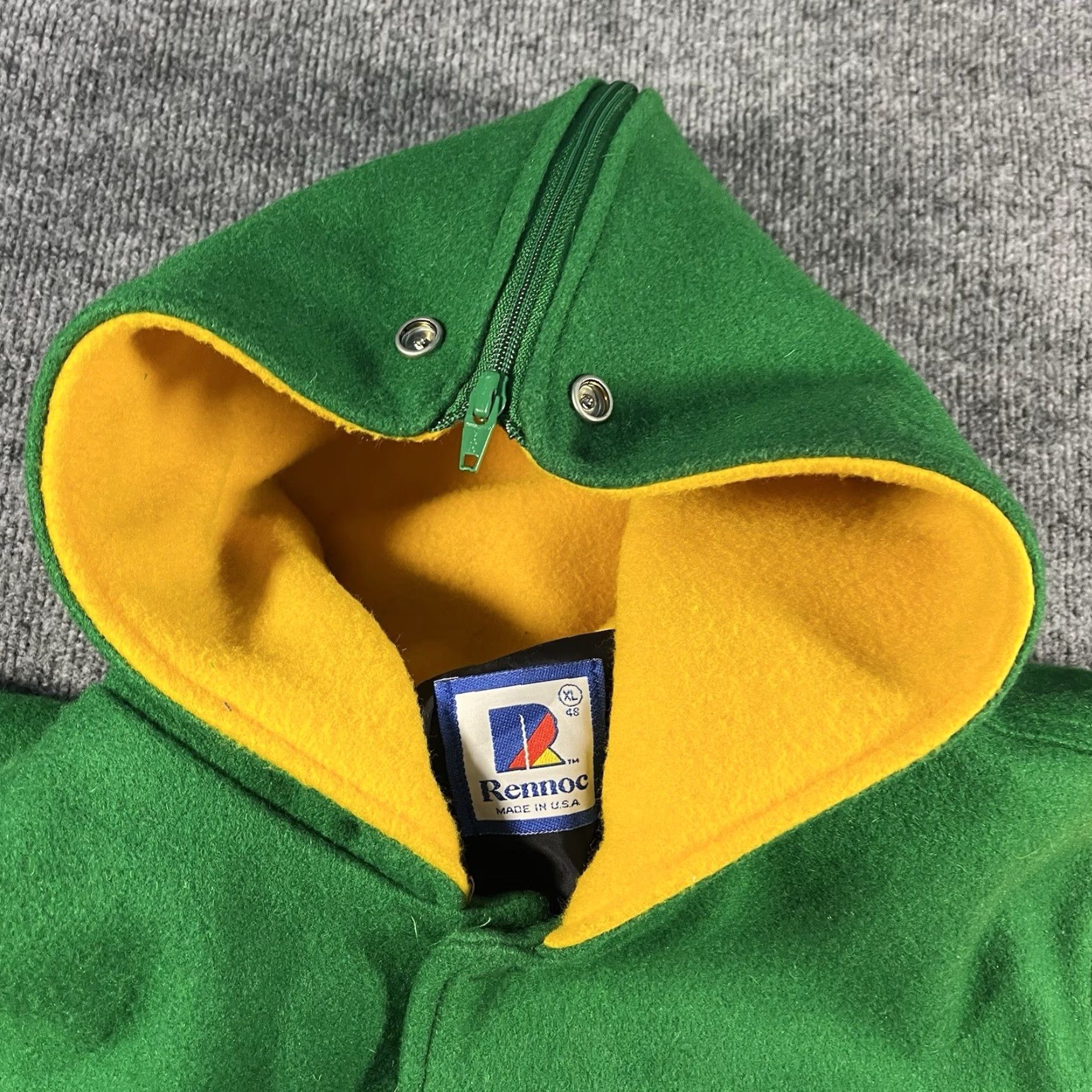 Vintage Vintage Rennoc 80s 90s Varsity Letterman Hooded Bomber Jacket Green Mens XL NEW Size US XL / EU 56 / 4 - 3 Thumbnail