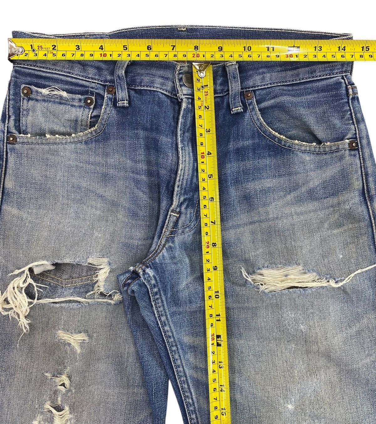 Playboy Playboy Acid Blue Wash Distressed Style Straight Cut Jeans Size US 32 / EU 48 - 7 Thumbnail