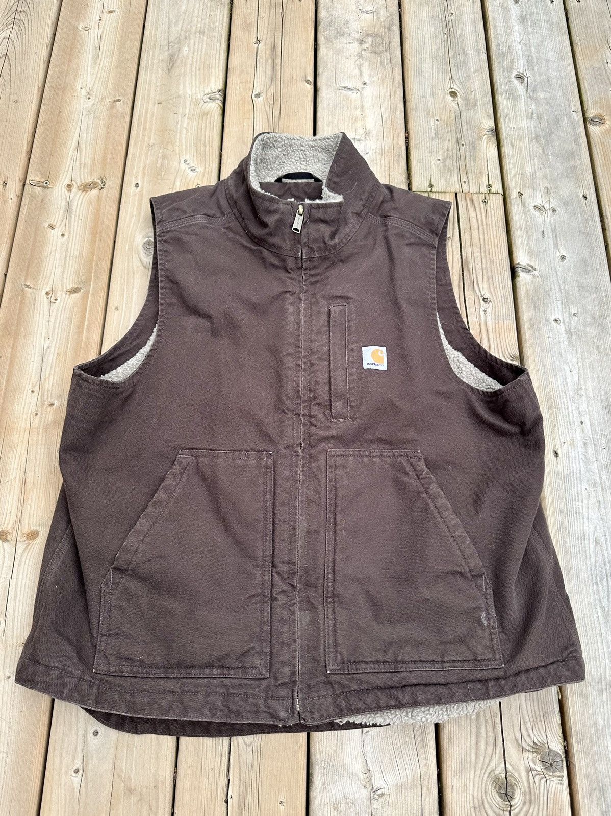 Vintage Carhartt Sherpa Lined Vest Brown Workwear Like New