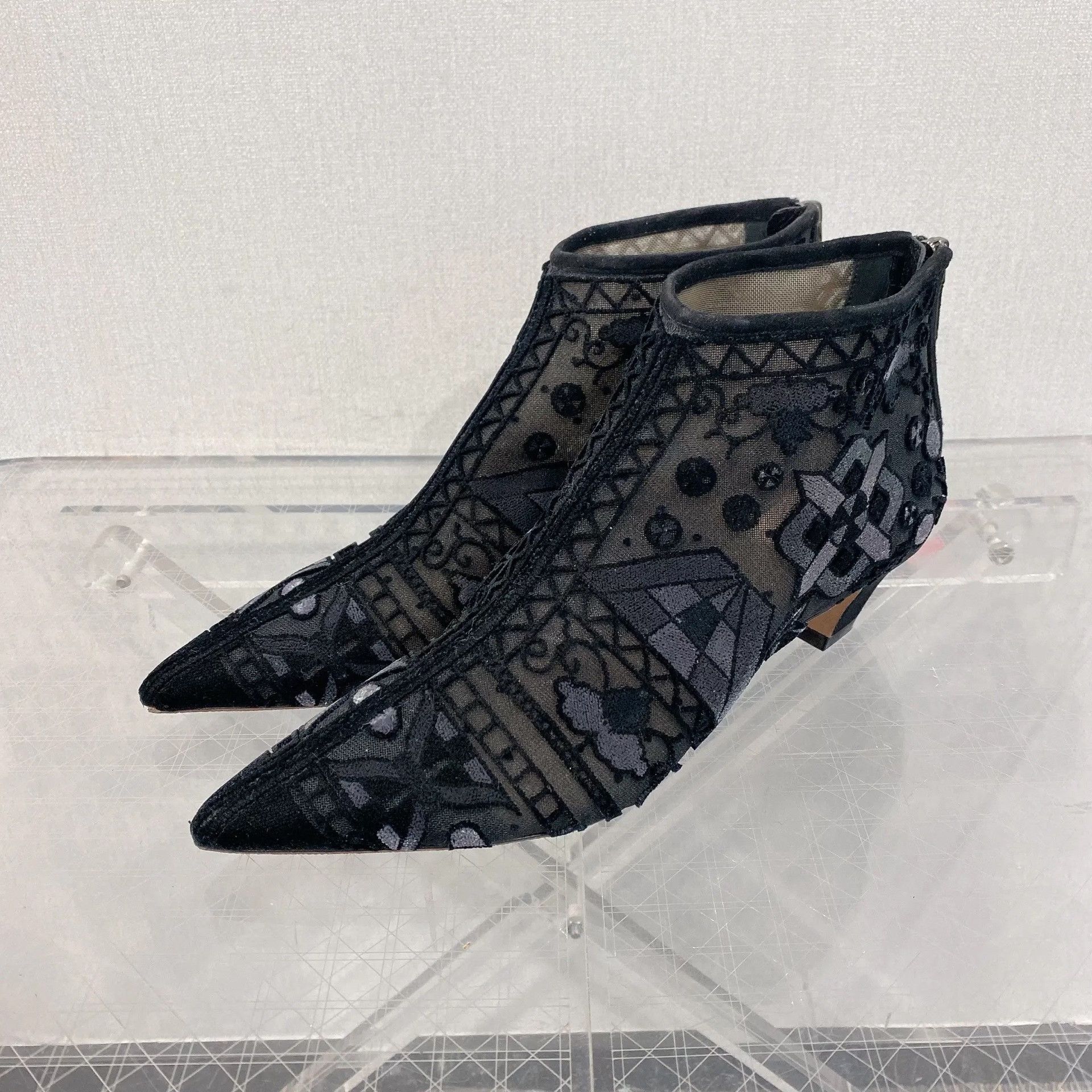 Dior Dior Black Velvet Low-Heel Ankle Boots Size US 6.5 / IT 36.5 - 1 Thumbnail