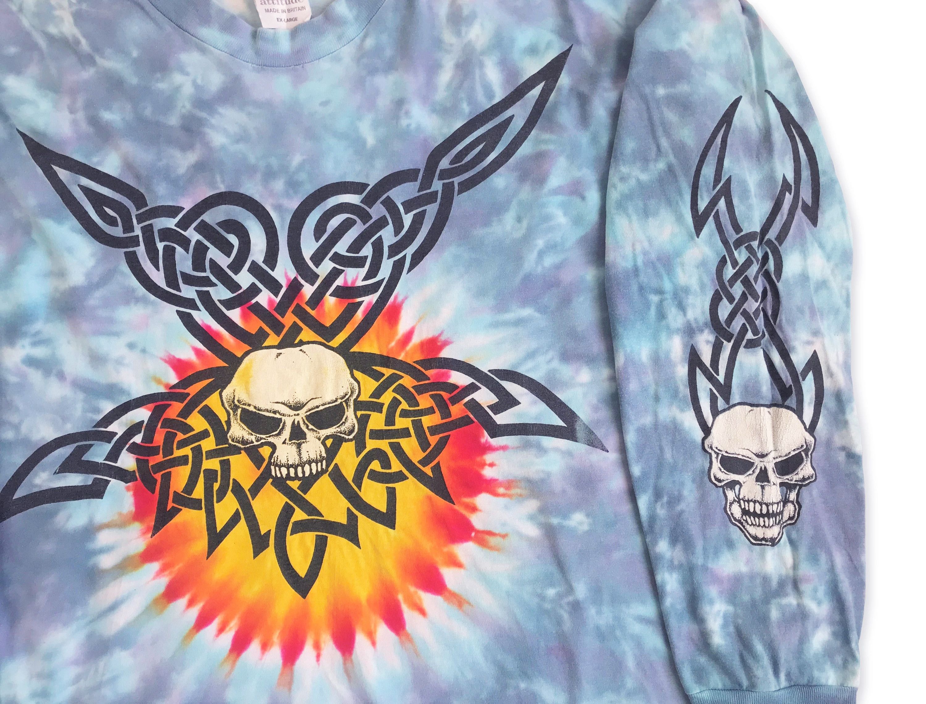 Vintage 90s URBAN ATTITUDE Skull Tie Dye Shirt Singe Stitch Skate Size US XL / EU 56 / 4 - 9 Thumbnail