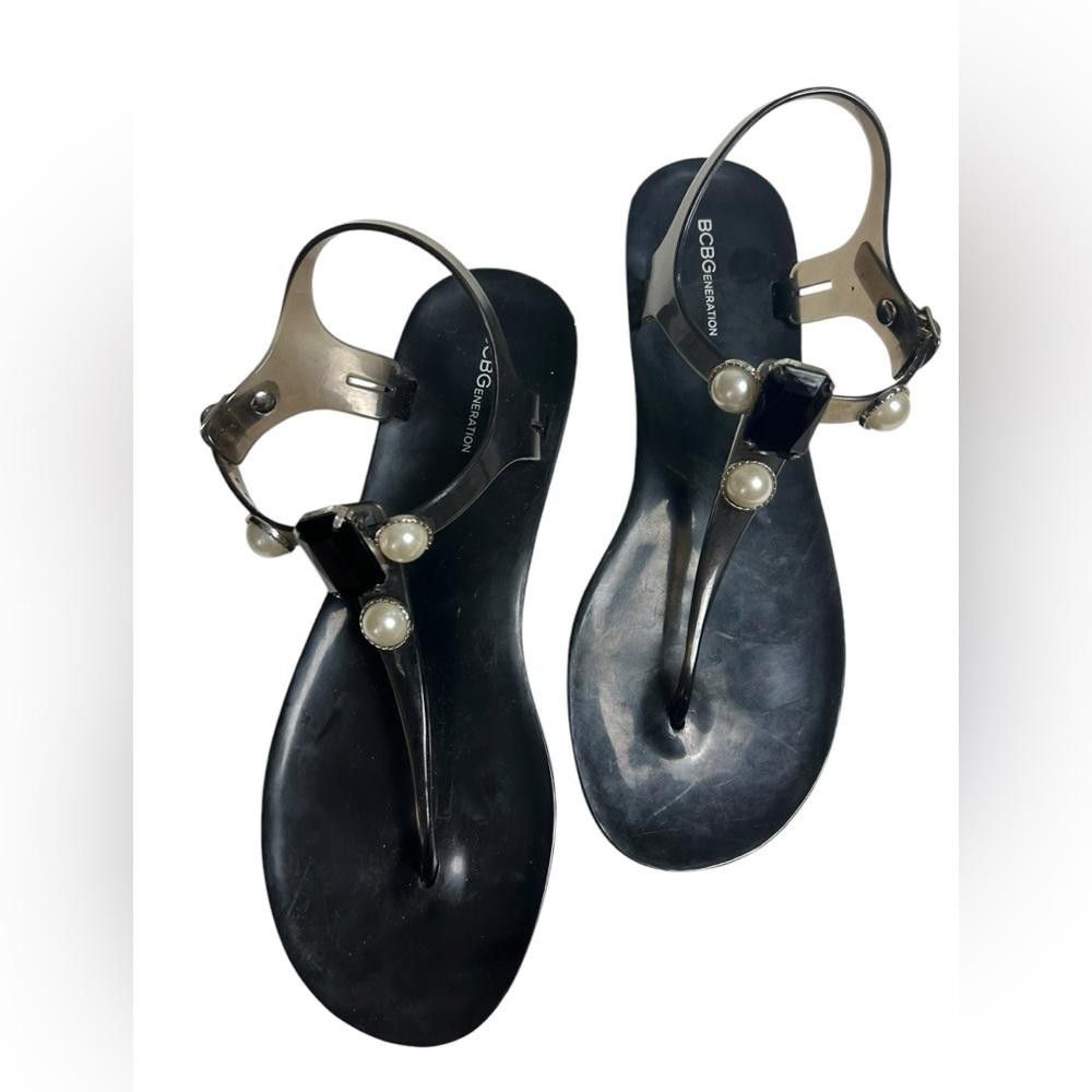 Designer BCBGeneration l Black Jelly Pearl Jeweled Sandals Size 10 Size US 10 / IT 40 - 1 Thumbnail