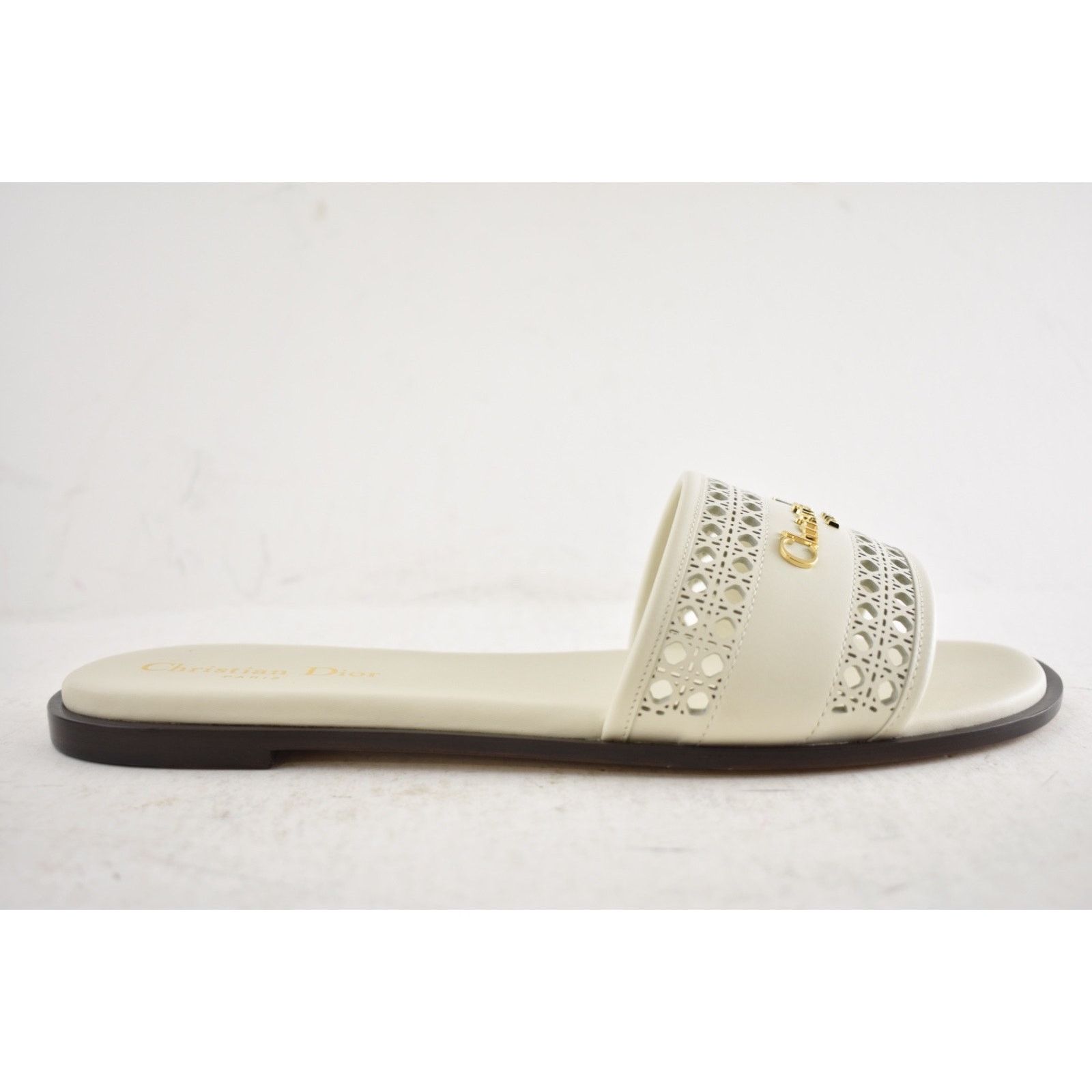 Dior Dior D-Lane Dway Micro Cannage Off White Leather Slide 39 Size US 8 / IT 38 - 2 Thumbnail