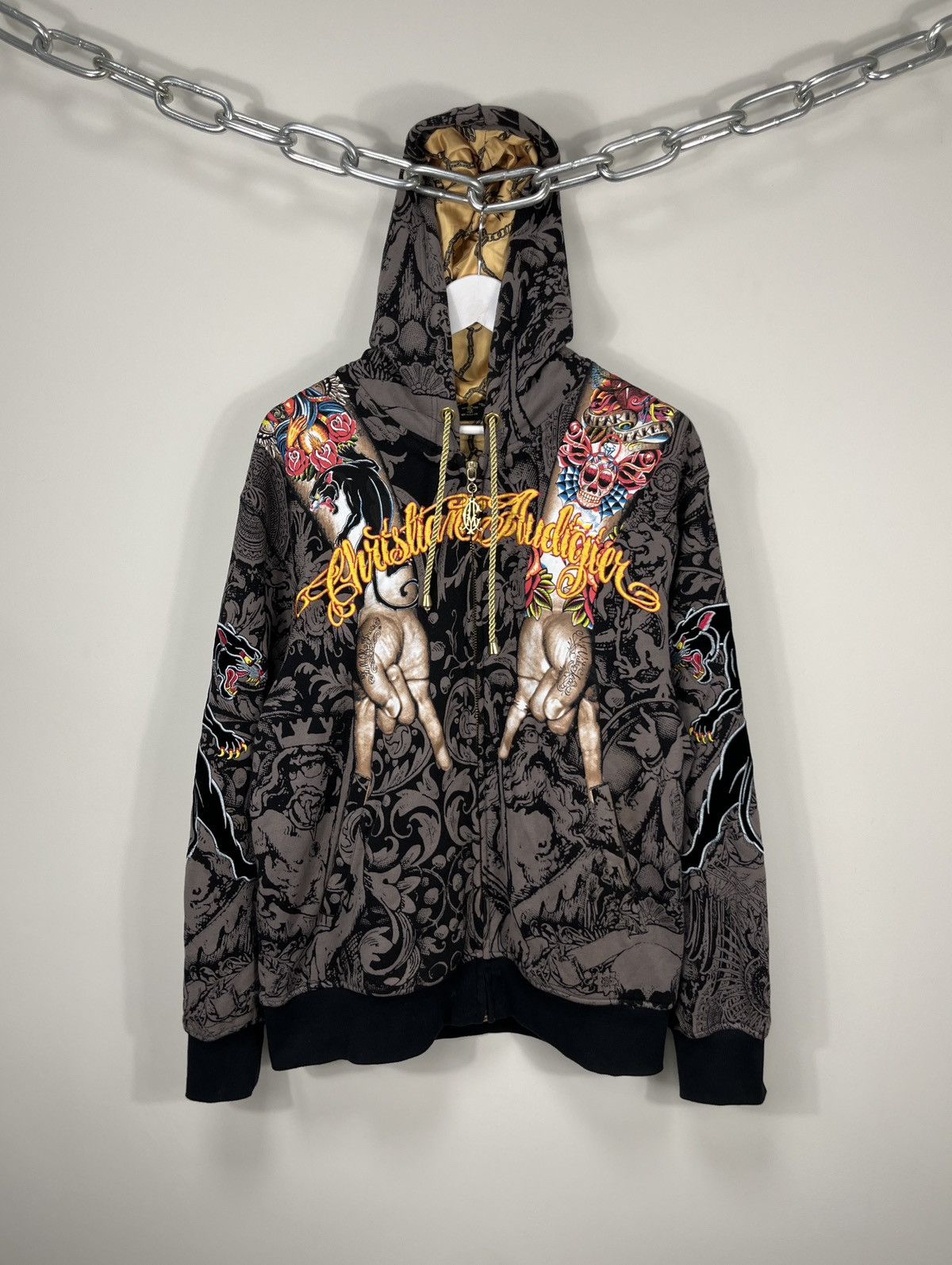 Vintage Vintage Christian Audigier All Over Print Y2K Zip Up Hoodie