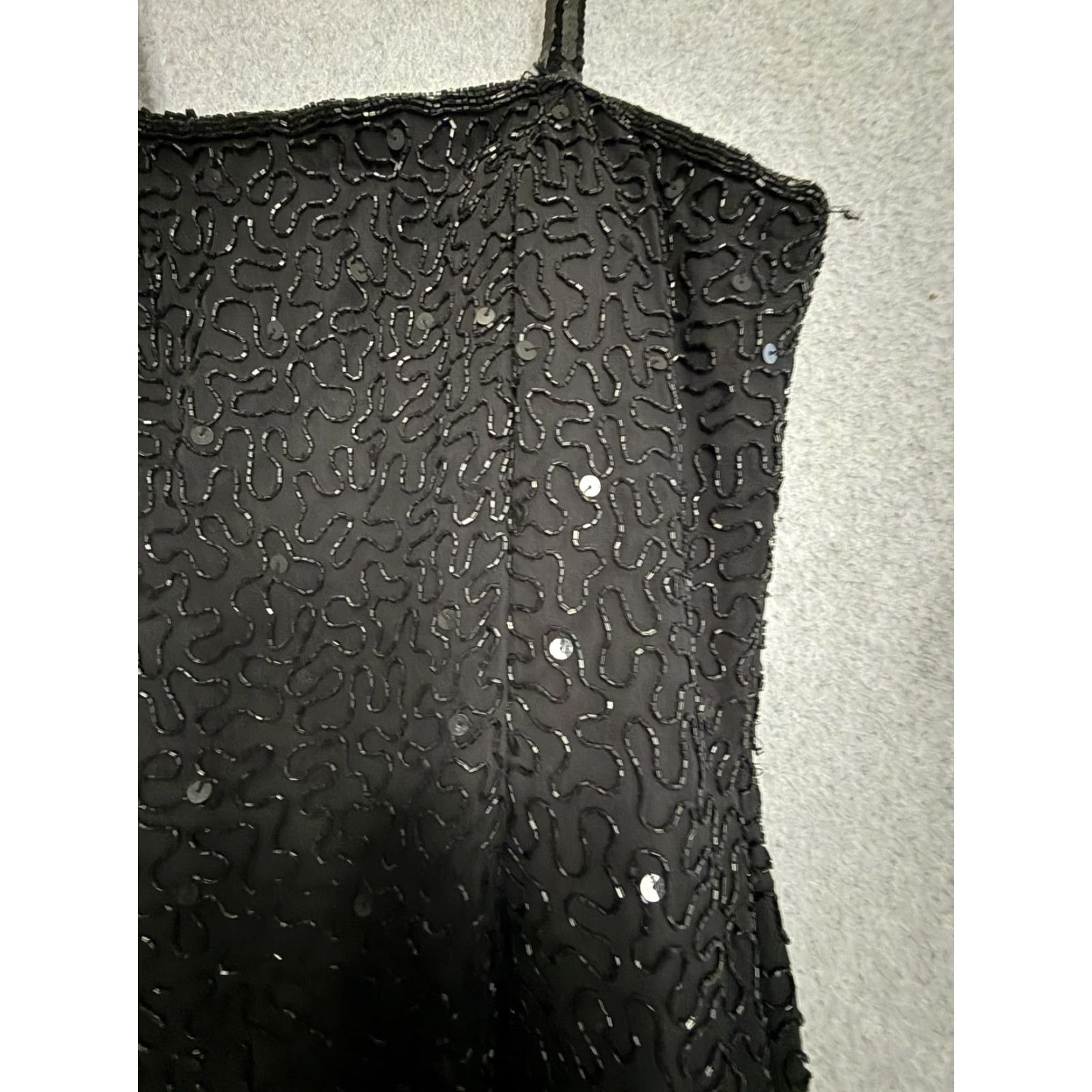 Scala Dress Womens Large Black Beaded Sequin Silk Slip Maxi Formal Party  Gown