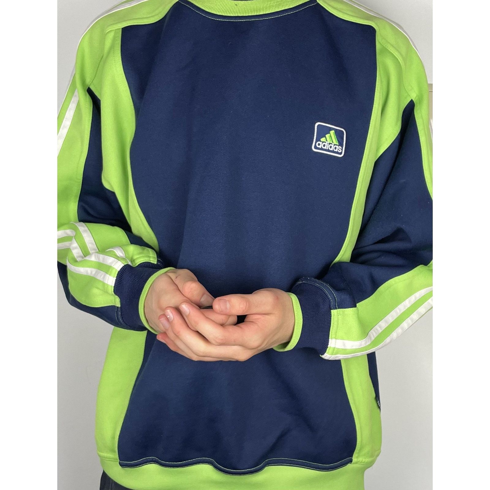 Adidas Vintage Adidas Mens Navy Green Crew Neck Pullover Sweatshirt Size US L / EU 52-54 / 3 - 2 Thumbnail
