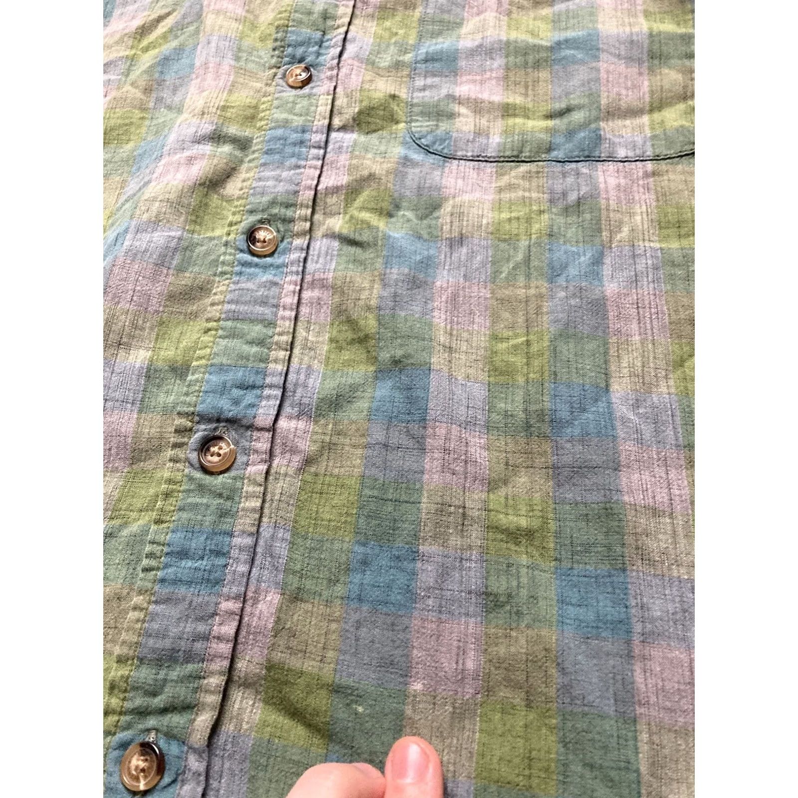 Orvis Orvis Shirt Button-Up Short Sleeve Plaid Linen Multicolor Large Men’s Sz L Green Blue Button-Down Collar Mens Size US L / EU 52-54 / 3 - 6 Thumbnail